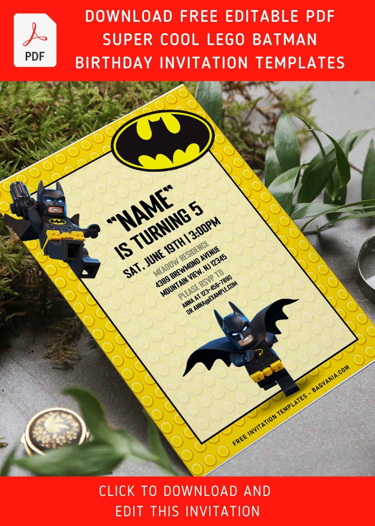 (Free Editable PDF) Super Cool Lego Batman Birthday Invitation Templates with awesome Lego batman graphics