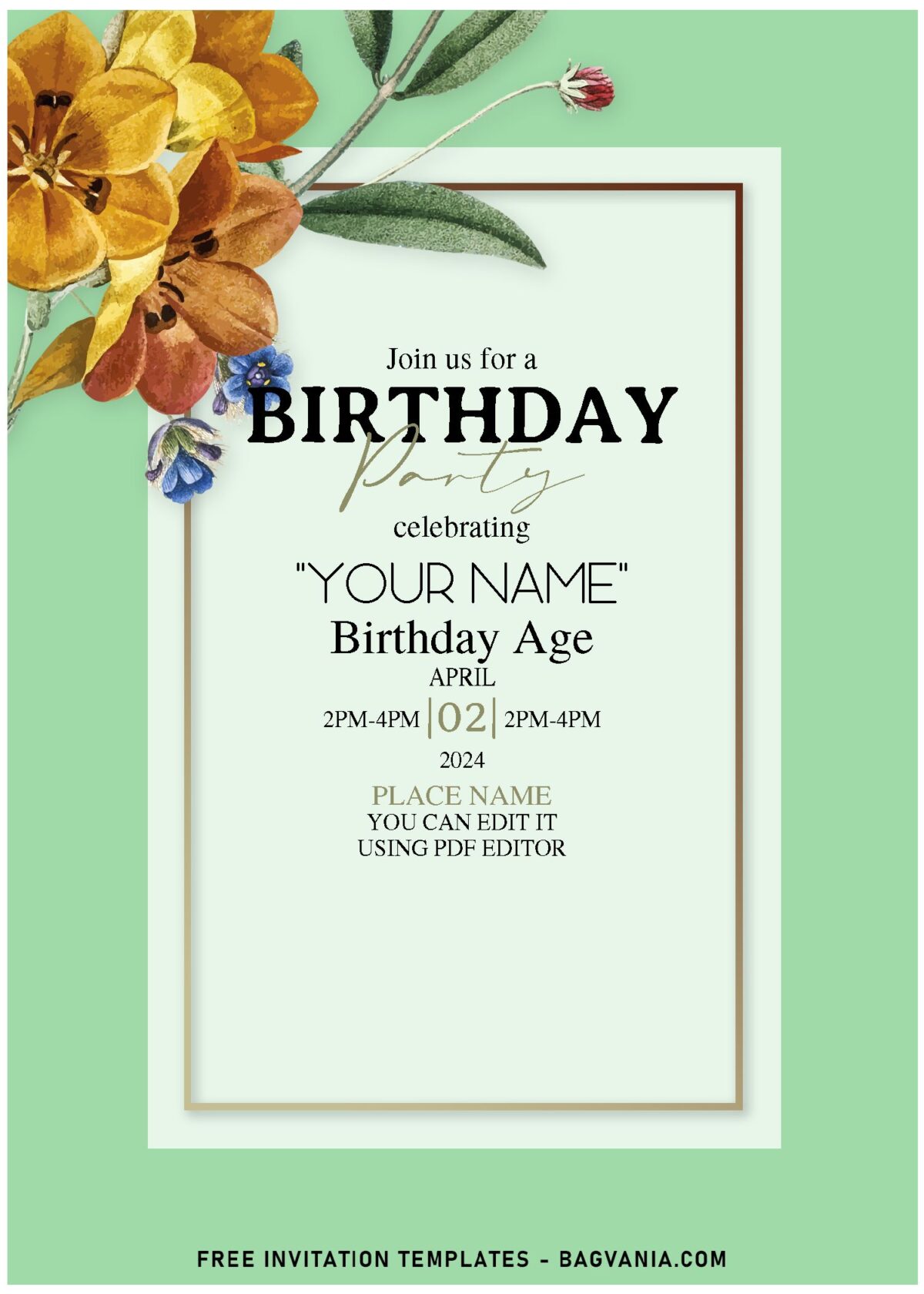 (Free Editable PDF) Camellia Blooms Birthday Invitation Templates