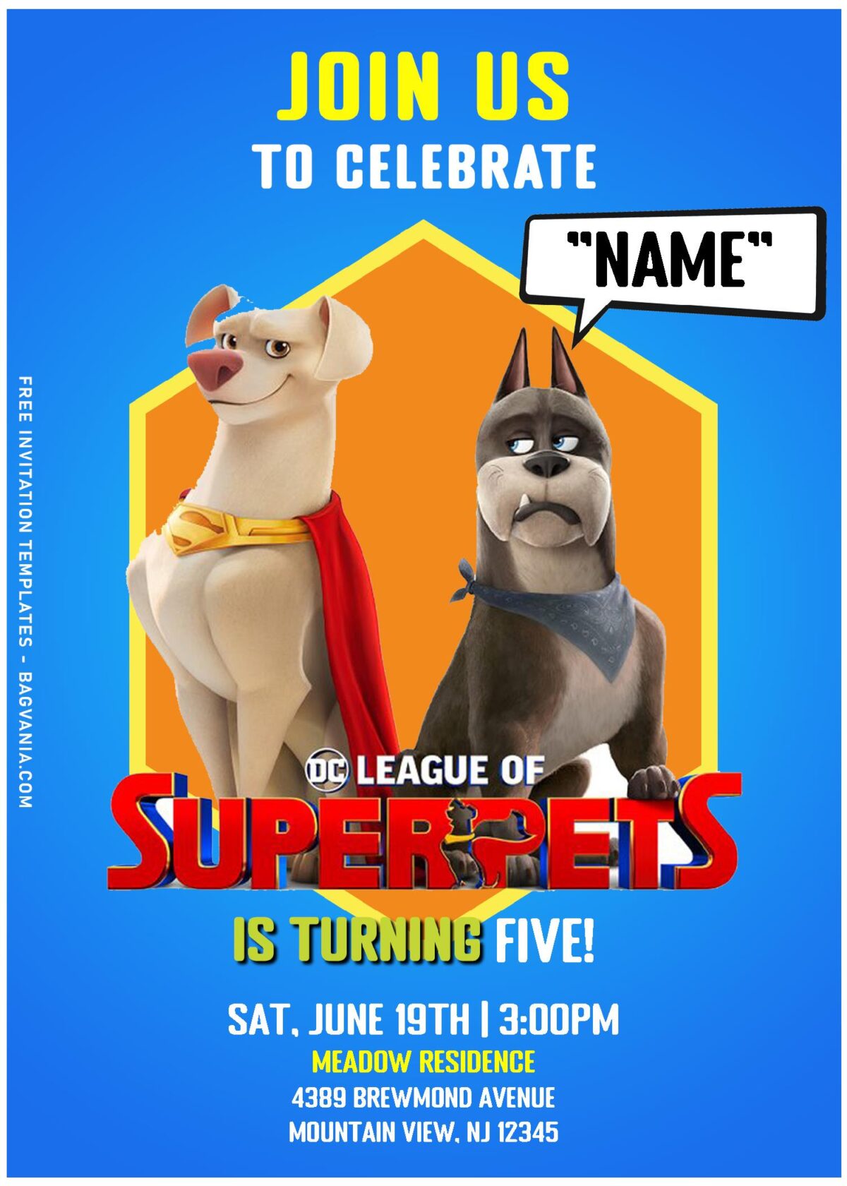 (Free Editable PDF) Awesome And Cute DC League Super Pets Birthday Invitation Templates with cool Krypton the dog superhero