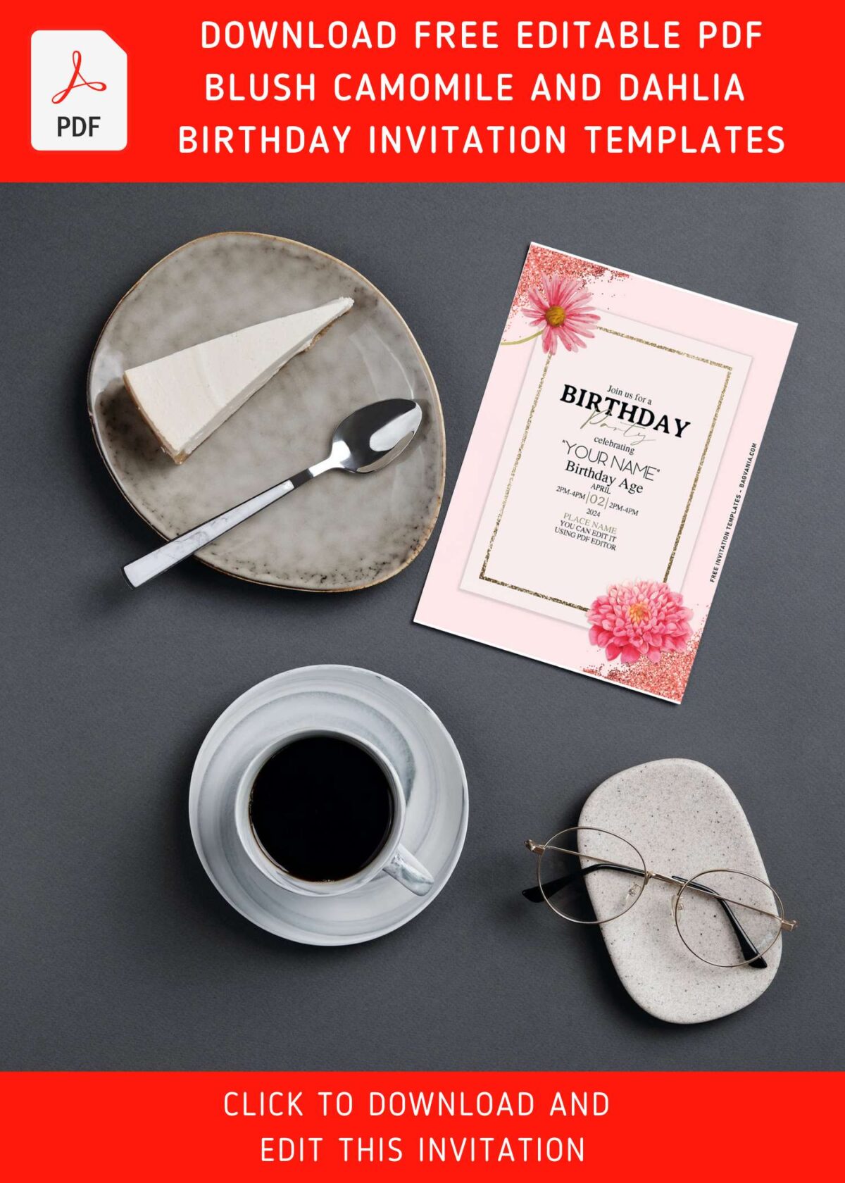 (Free Editable PDF) Splendid Glitter Floral Romance Invitation Templates with pristine white canvas like background