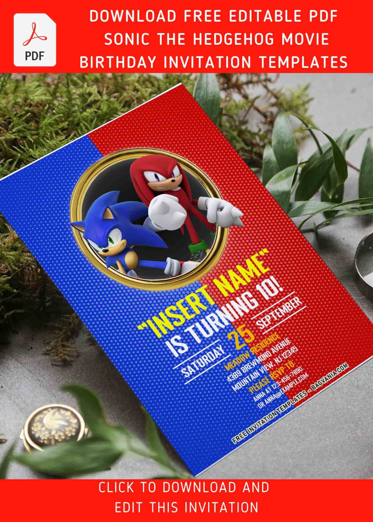 (Free Editable PDF) Sonic The Hedgehog Movie Themed Birthday Invitation Templates with 
