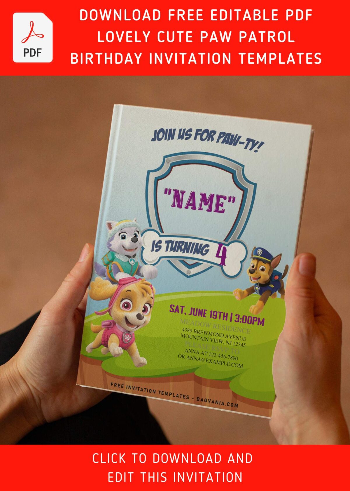 (Free Editable PDF) Lovely Cute Paw Patrol Kids Birthday Invitation Templates with adorable Everest