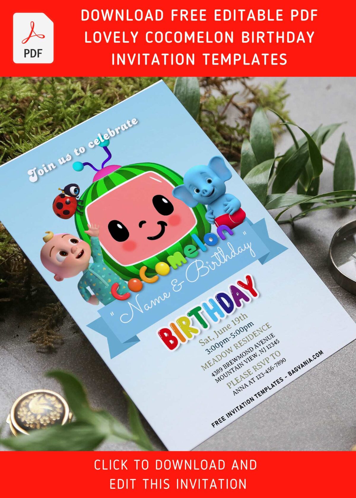 (Free Editable PDF) Bright & Cheerful Cocomelon Birthday Invitation Templates with cute Coco
