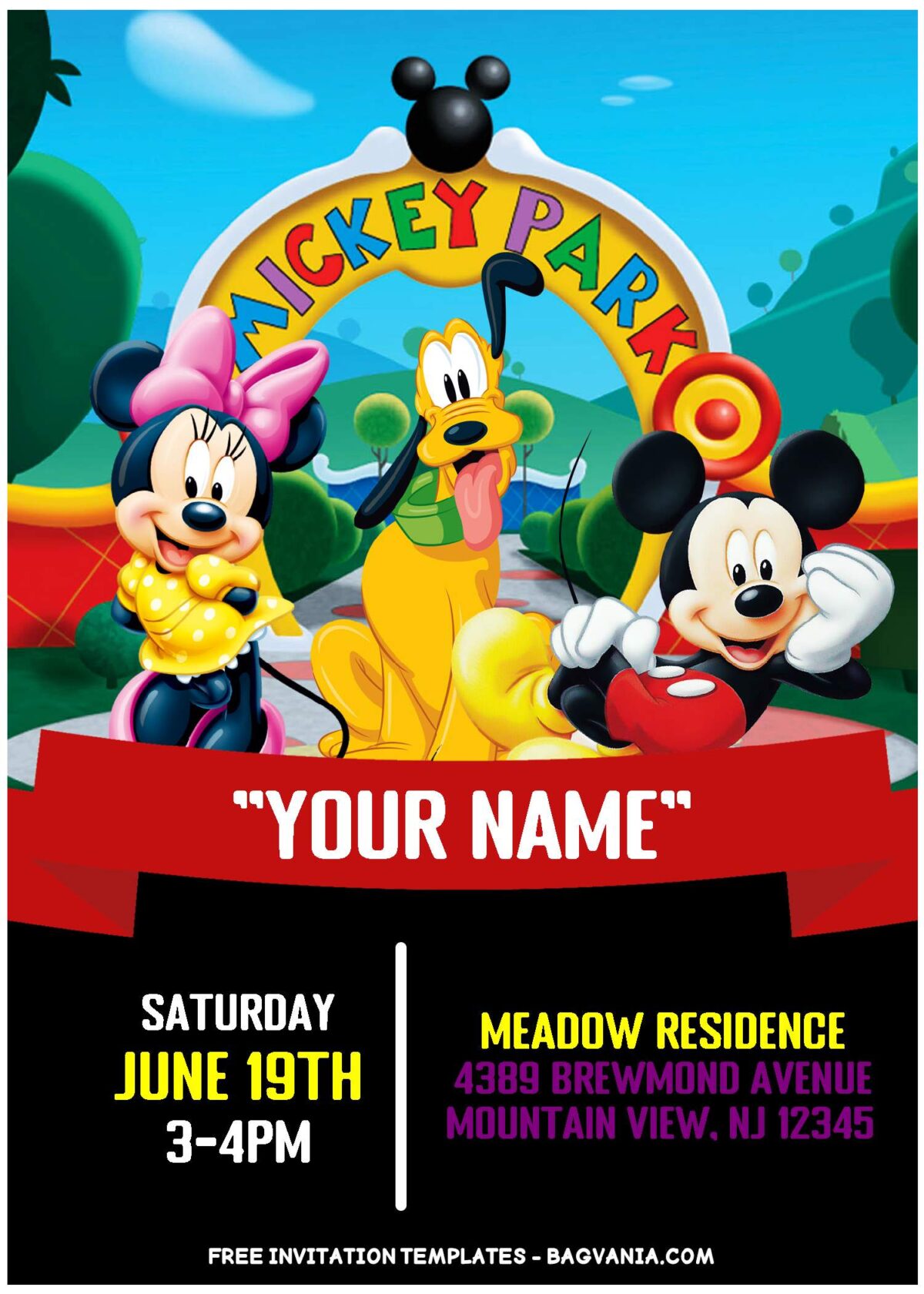 (Free Editable PDF) Adorable Mickey Park Birthday Invitation Templates with cute Mickey
