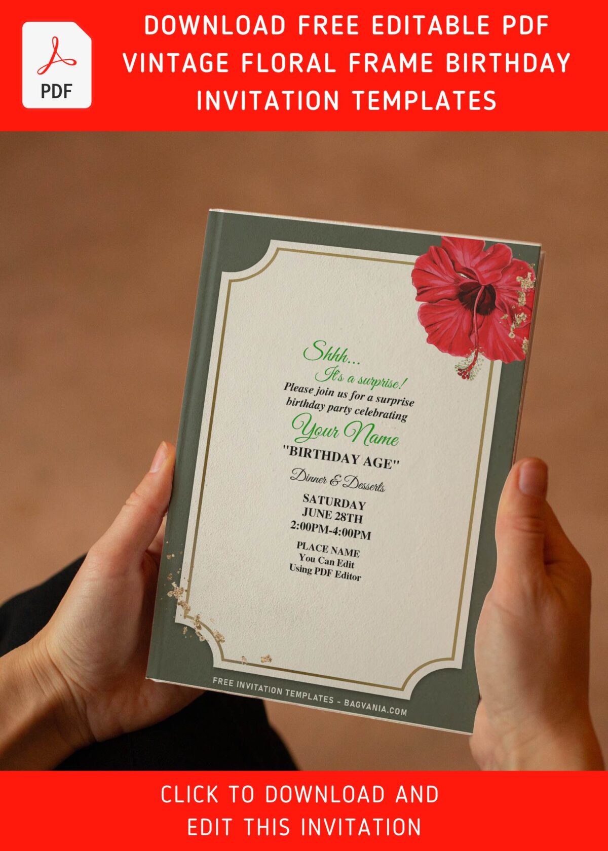 (Free Editable PDF) Lovely Floral Frame Birthday Invitation Templates with alluring red calla lily
