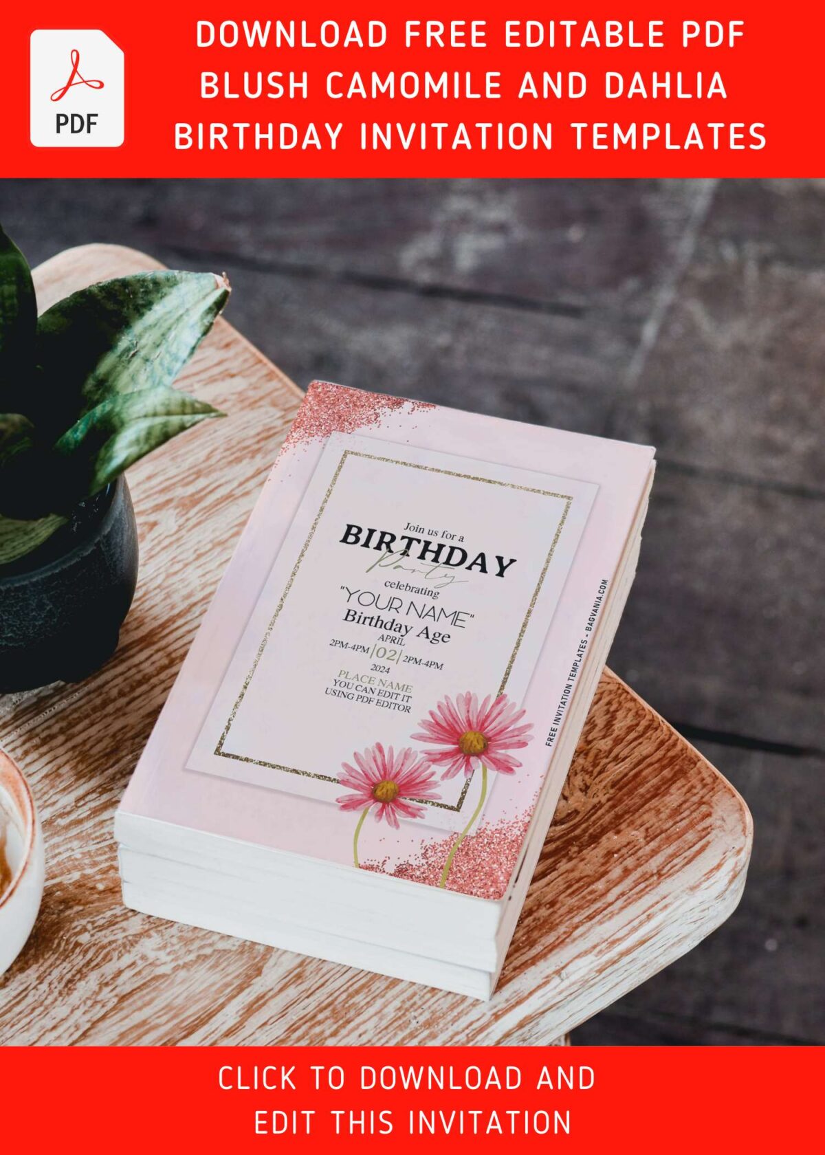 (Free Editable PDF) Splendid Glitter Floral Romance Invitation Templates with elegant script