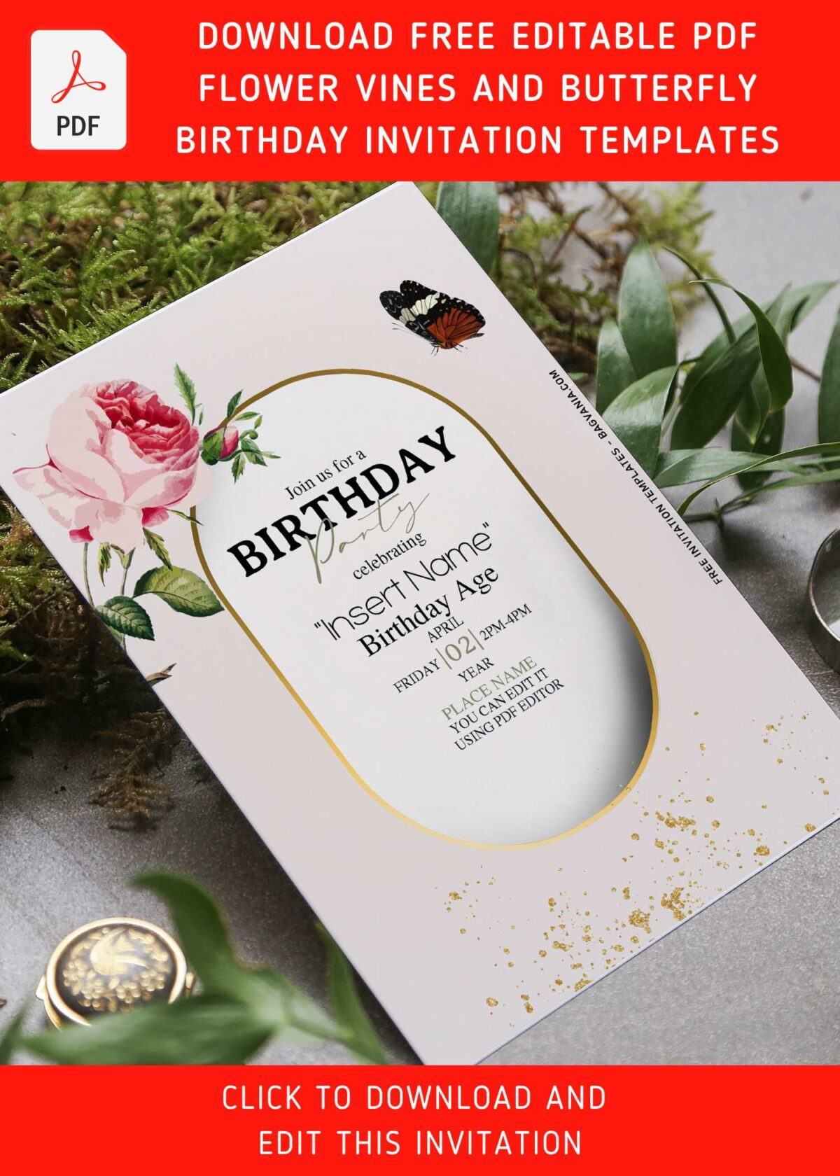 (Free Editable PDF) Butterfly Garden Birthday Invitation Templates with garden rose