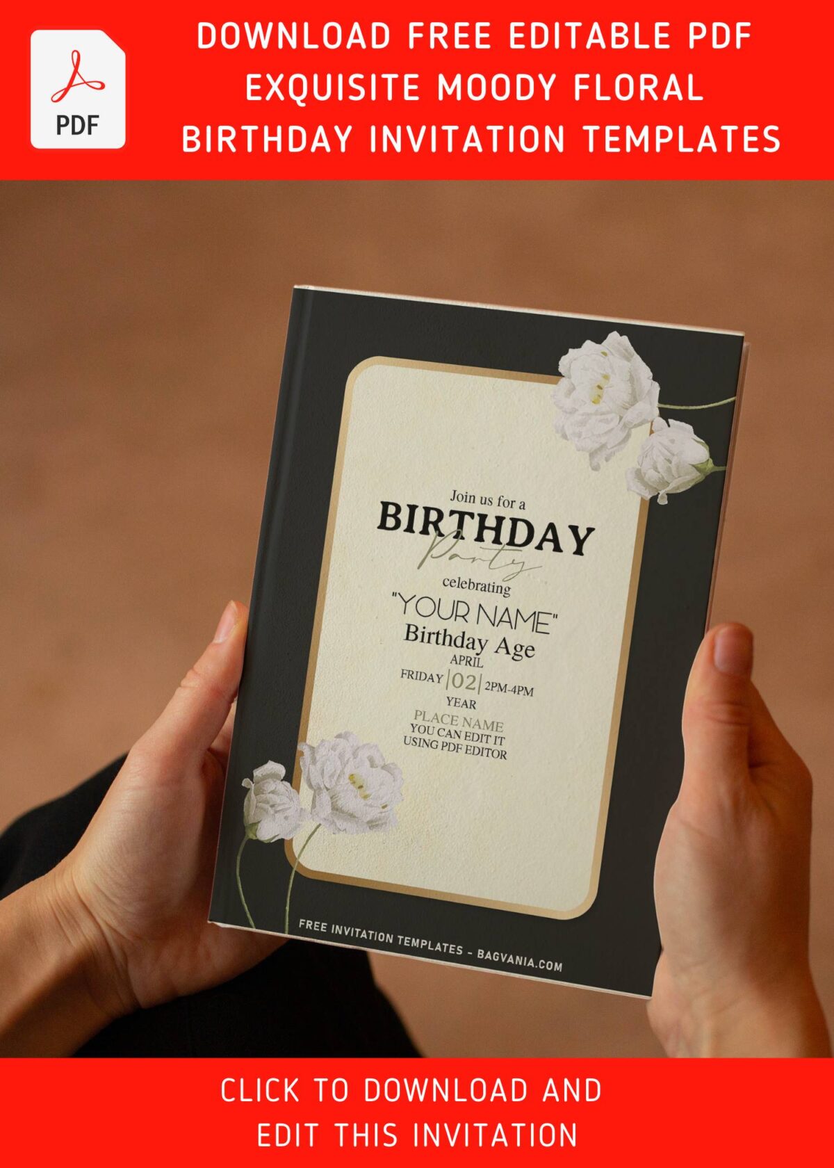 (Free Editable PDF) Stylish & Captivating Moody Floral Birthday Invitation Templates with editable text