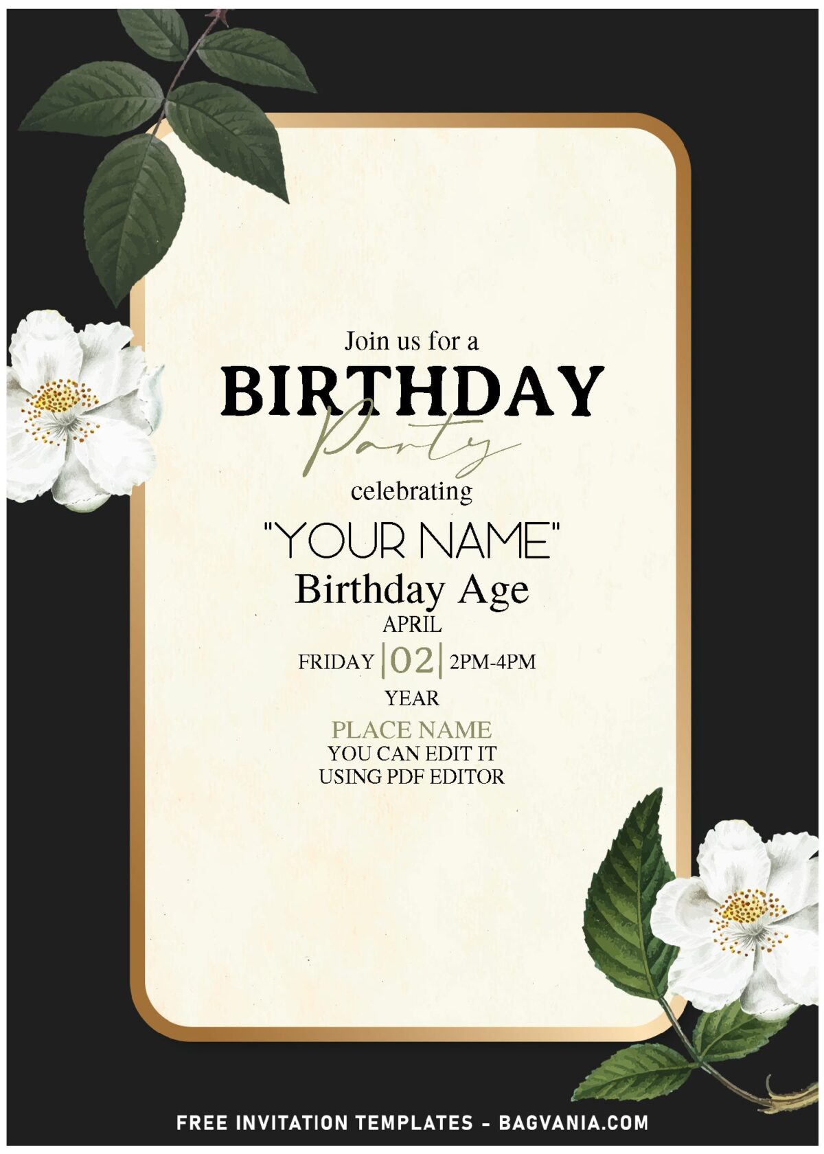 (Free Editable PDF) Stylish & Captivating Moody Floral Birthday Invitation Templates with beautiful jasmine