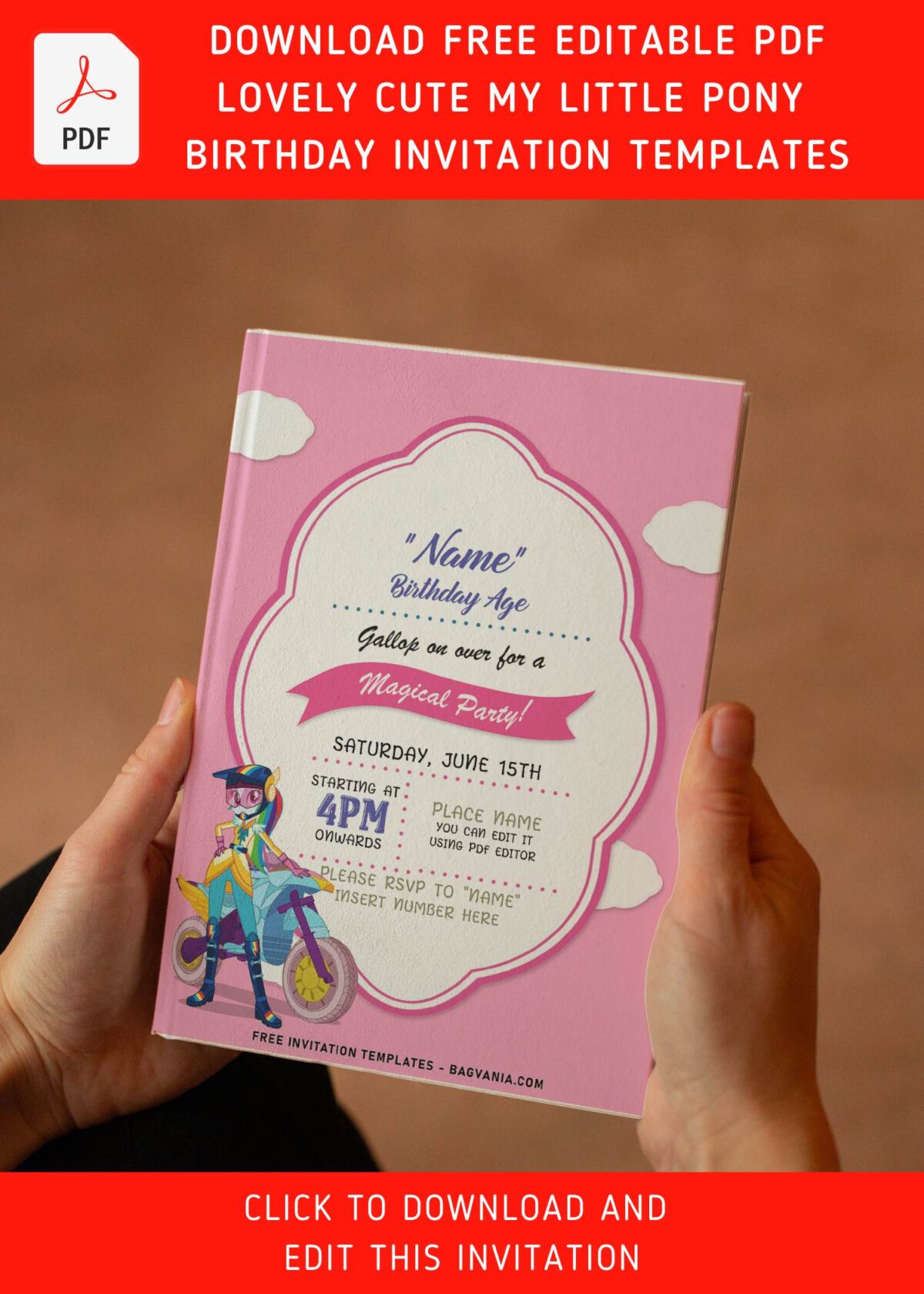 (Free Editable PDF) Lovely Cute My Little Pony Birthday Invitation Templates with cute text box