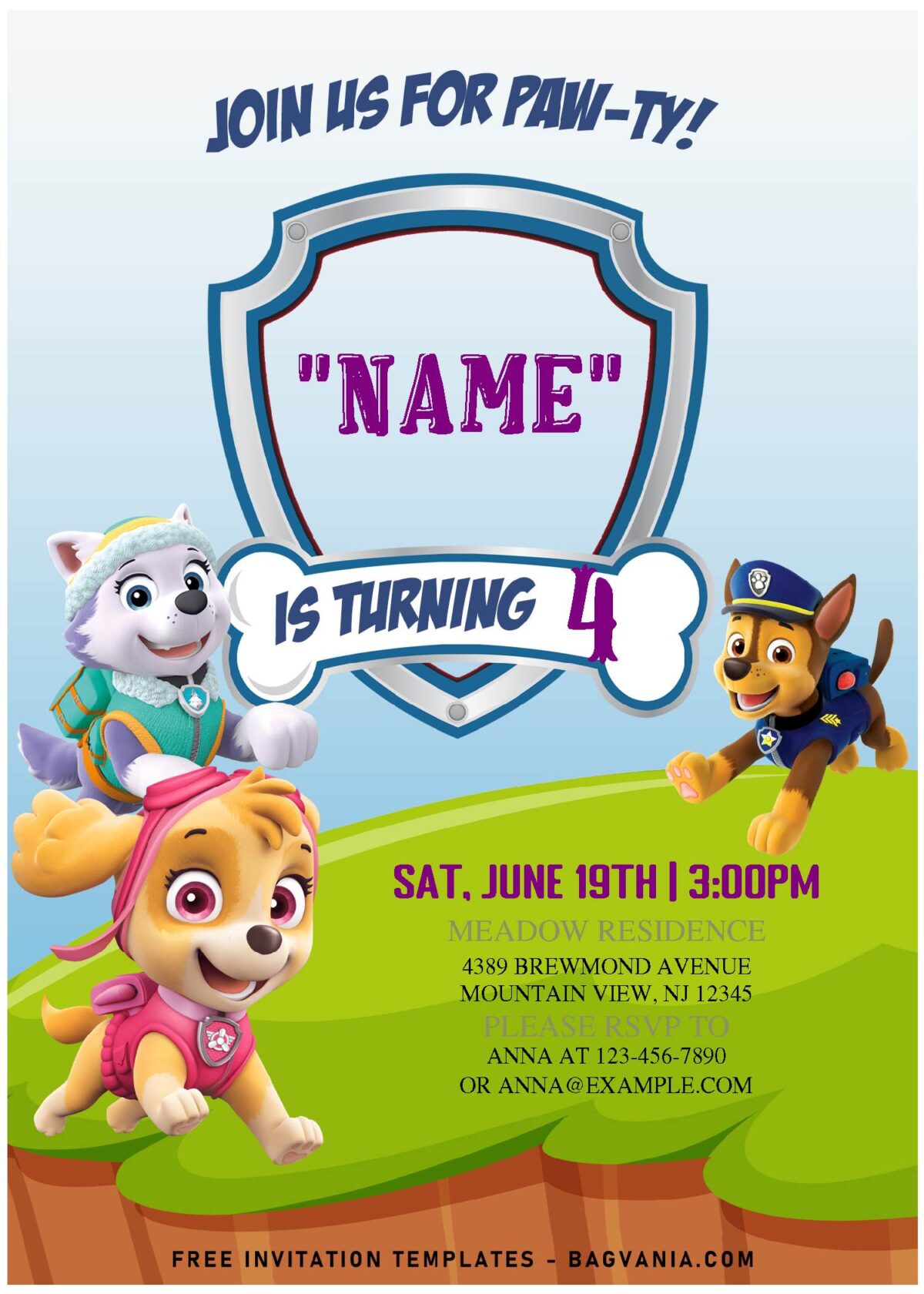 (Free Editable PDF) Lovely Cute Paw Patrol Kids Birthday Invitation Templates with chase