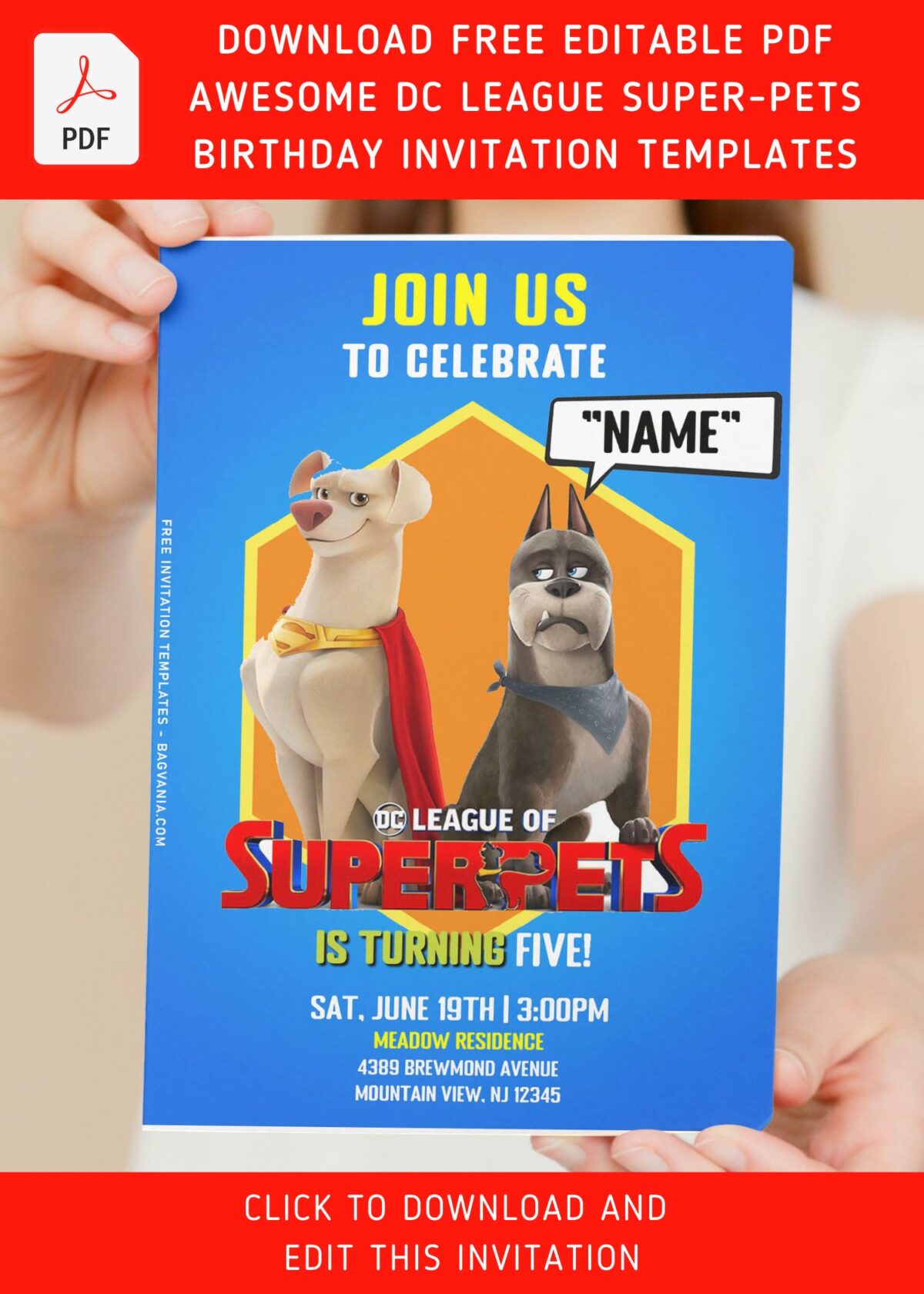 (Free Editable PDF) Awesome And Cute DC League Super Pets Birthday Invitation Templates with adorable wording