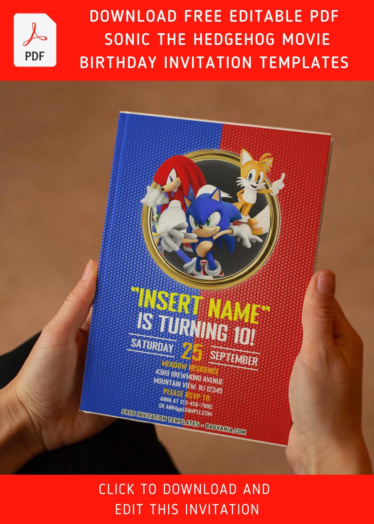 (Free Editable PDF) Sonic The Hedgehog Movie Themed Birthday Invitation Templates with the Tails fox