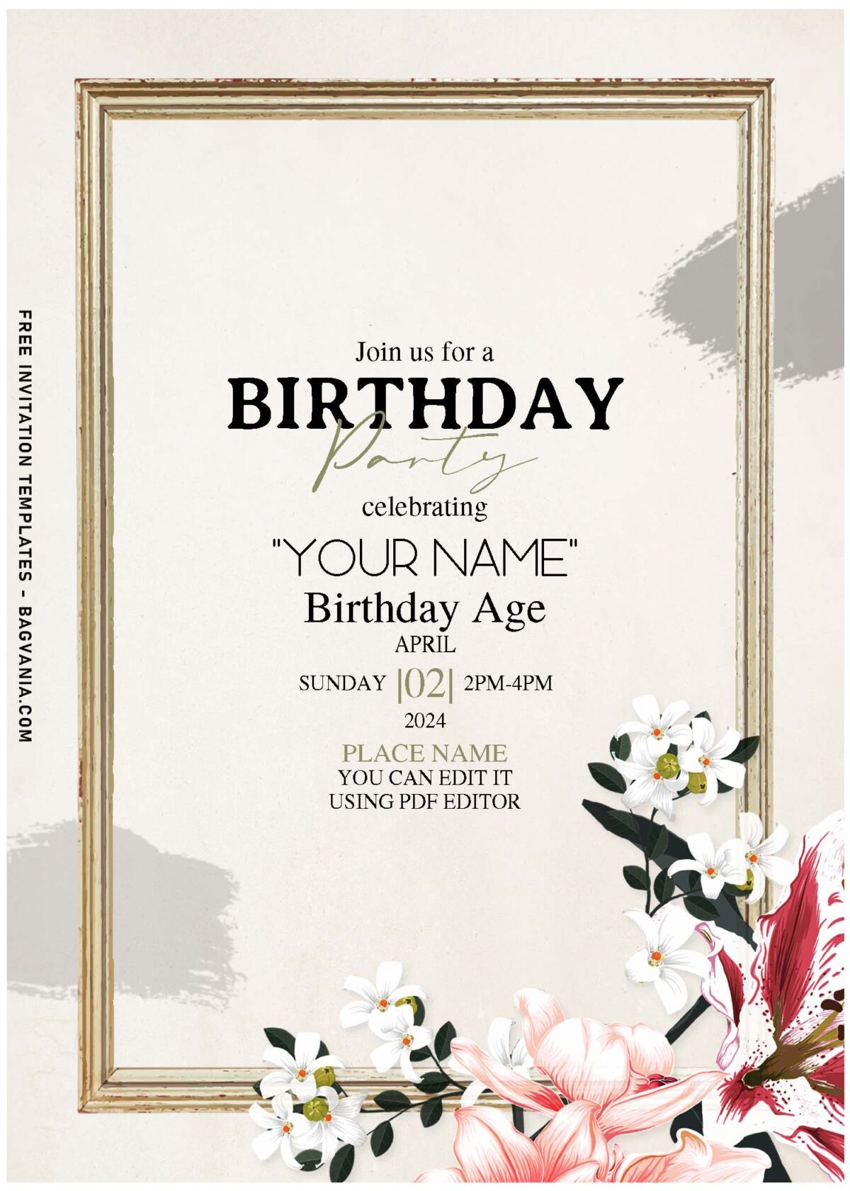 (Free Editable PDF) Beautiful Boho Orchid Floral Birthday Invitation Templates with elegant scripts
