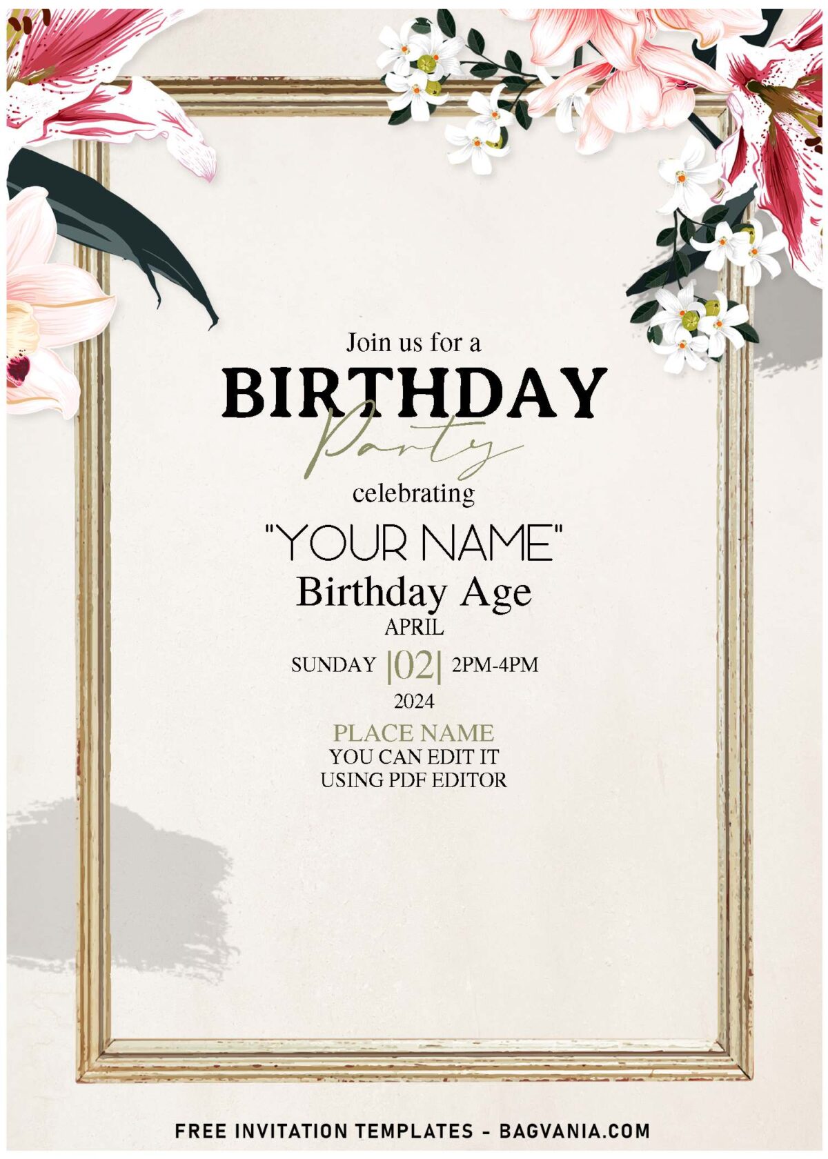 (Free Editable PDF) Beautiful Boho Orchid Floral Birthday Invitation Templates with elegant white orchid
