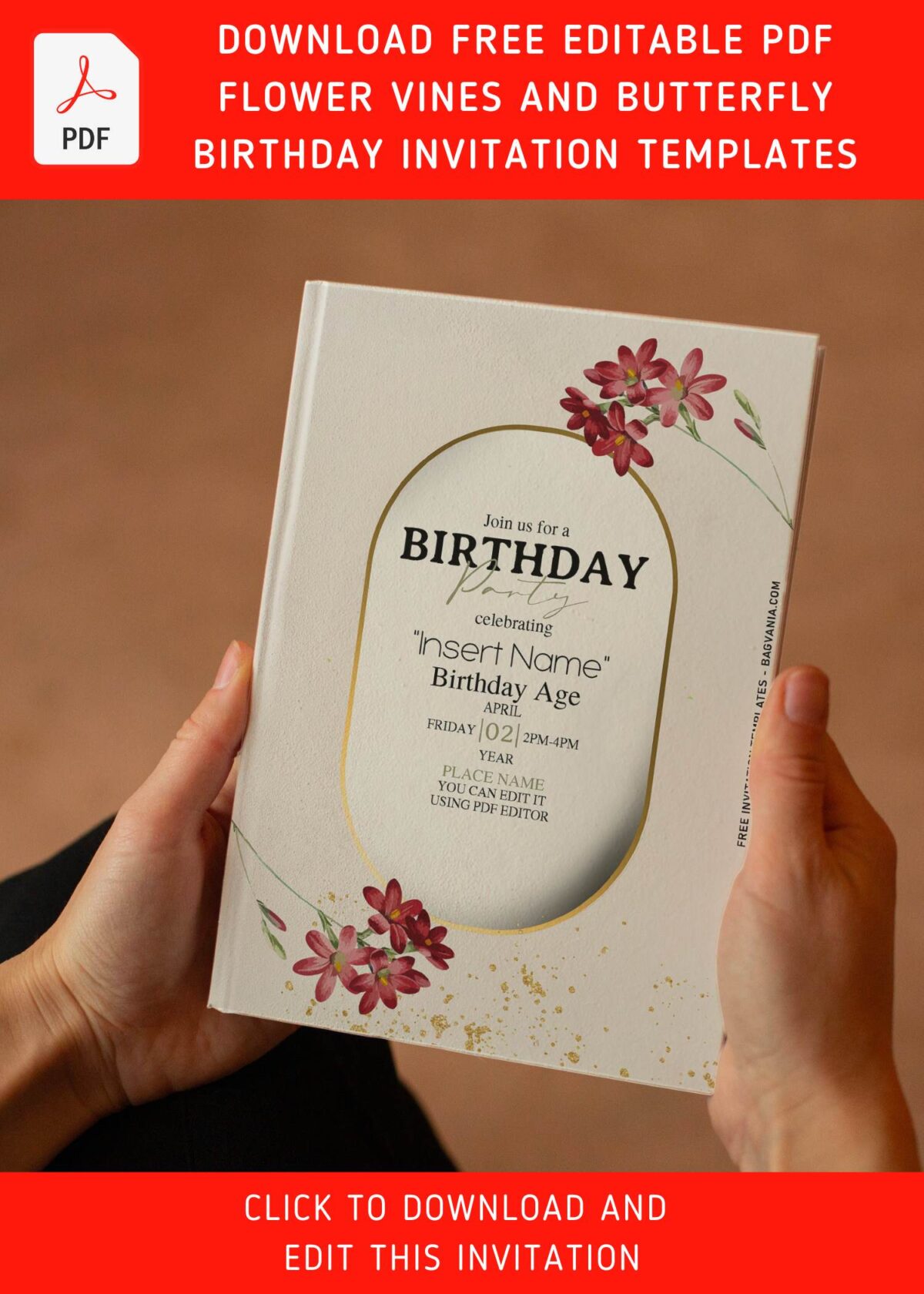(Free Editable PDF) Butterfly Garden Birthday Invitation Templates with editable text