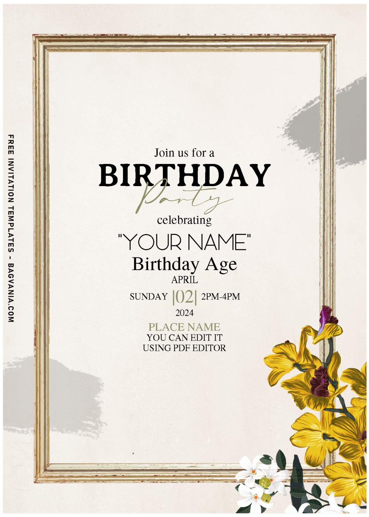 (Free Editable PDF) Beautiful Boho Orchid Floral Birthday Invitation Templates
