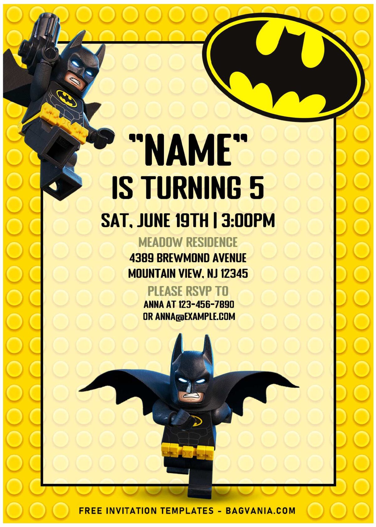 (Free Editable PDF) Super Cool Lego Batman Birthday Invitation Templates with famous Batlogo