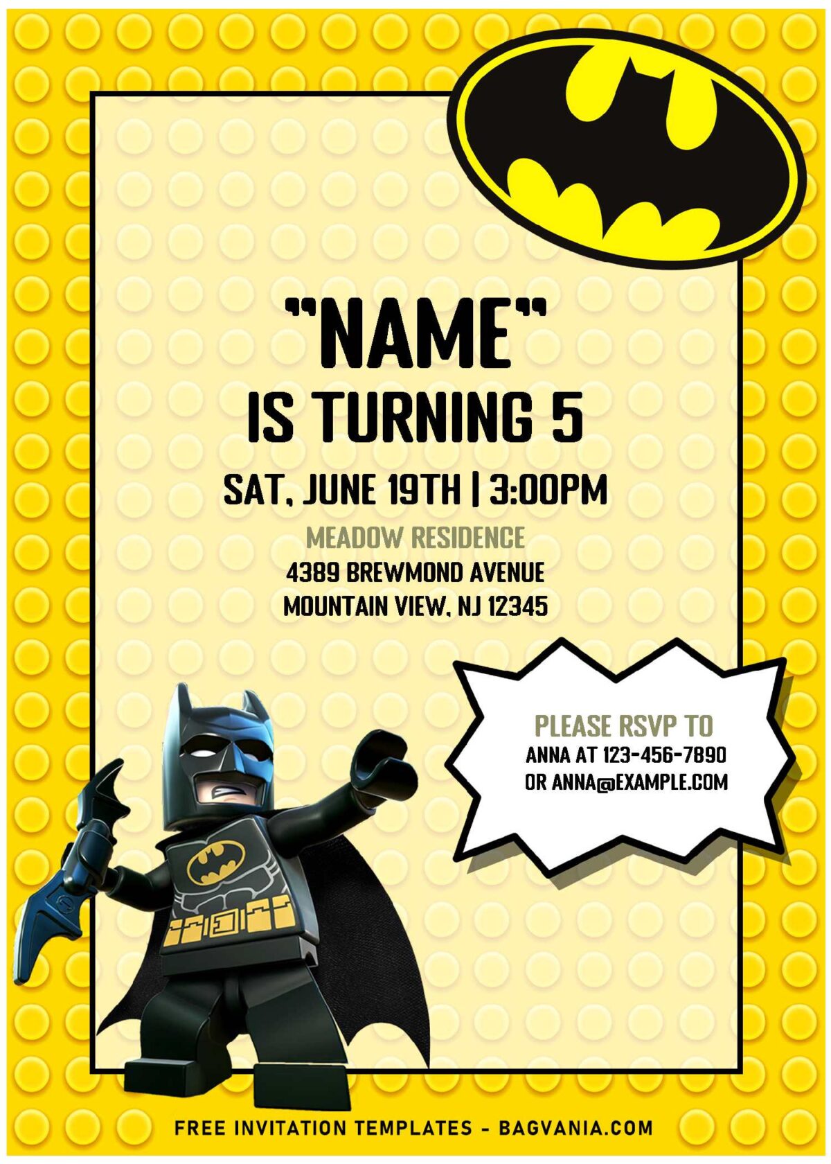 (Free Editable PDF) Super Cool Lego Batman Birthday Invitation Templates with lego Batman throwing Battarang 
