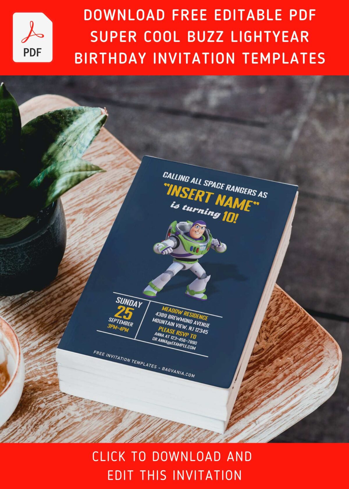 (Free Editable PDF) Simple Space Ranger Buzz Lightyear Boy Birthday Invitation Templates with editable text