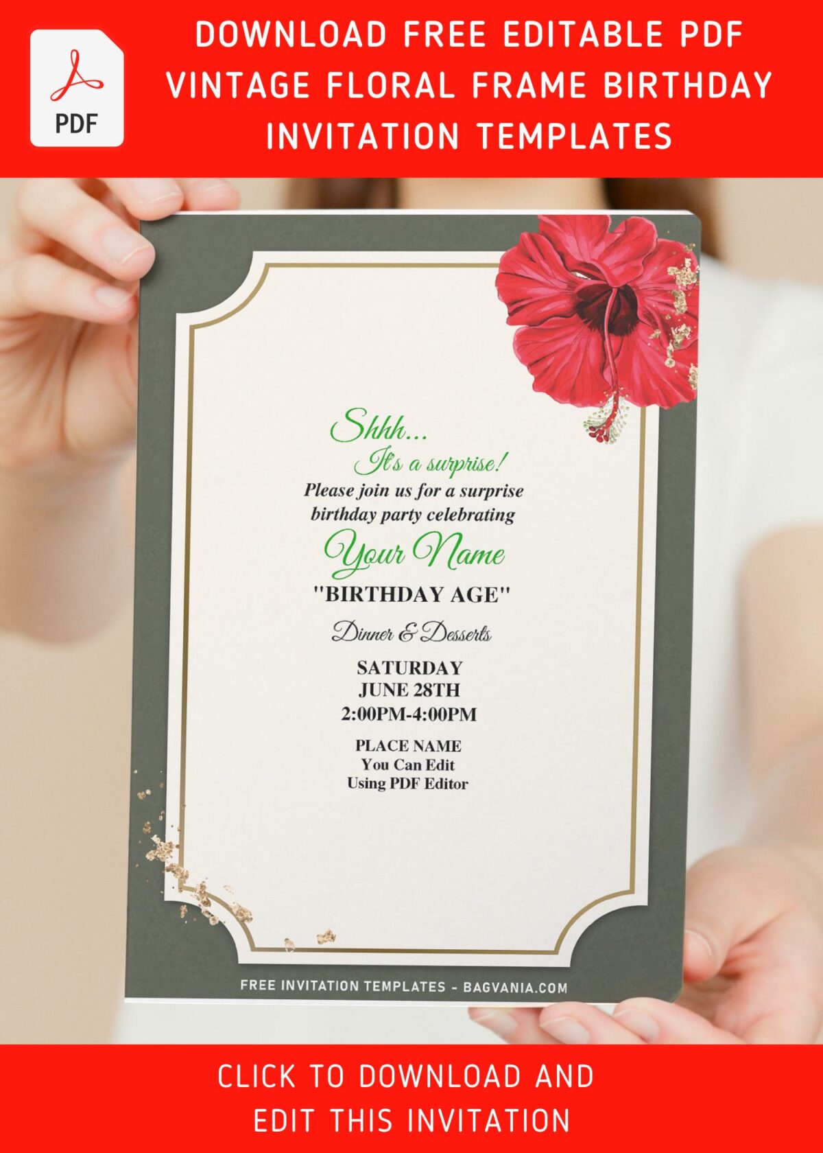 (Free Editable PDF) Lovely Floral Frame Birthday Invitation Templates with editable text