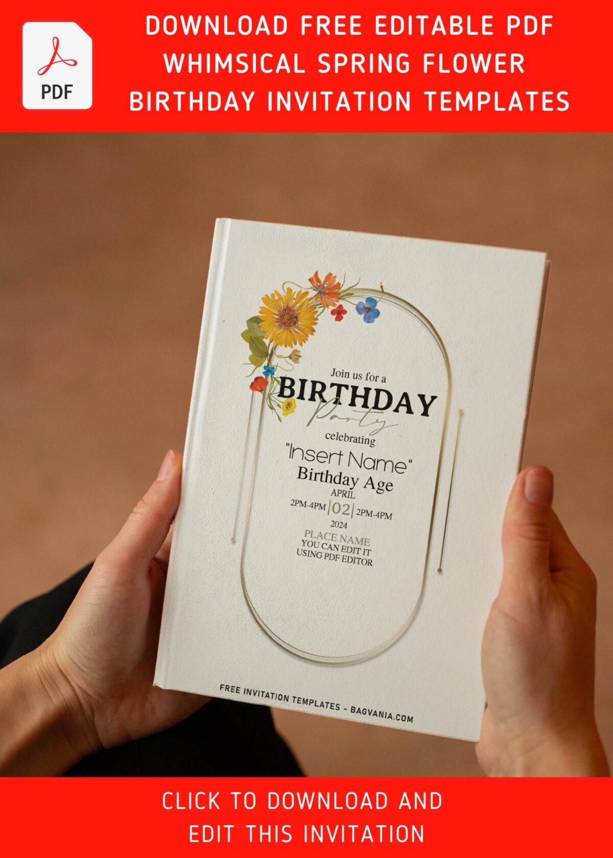 (Free Editable PDF) Whimsical Spring Birthday Invitation Templates with editable text
