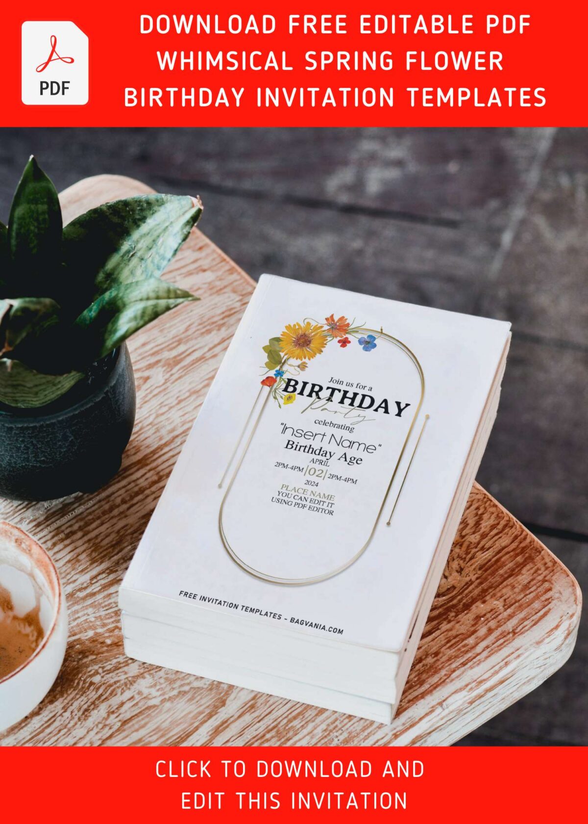 (Free Editable PDF) Whimsical Spring Birthday Invitation Templates with elegant script