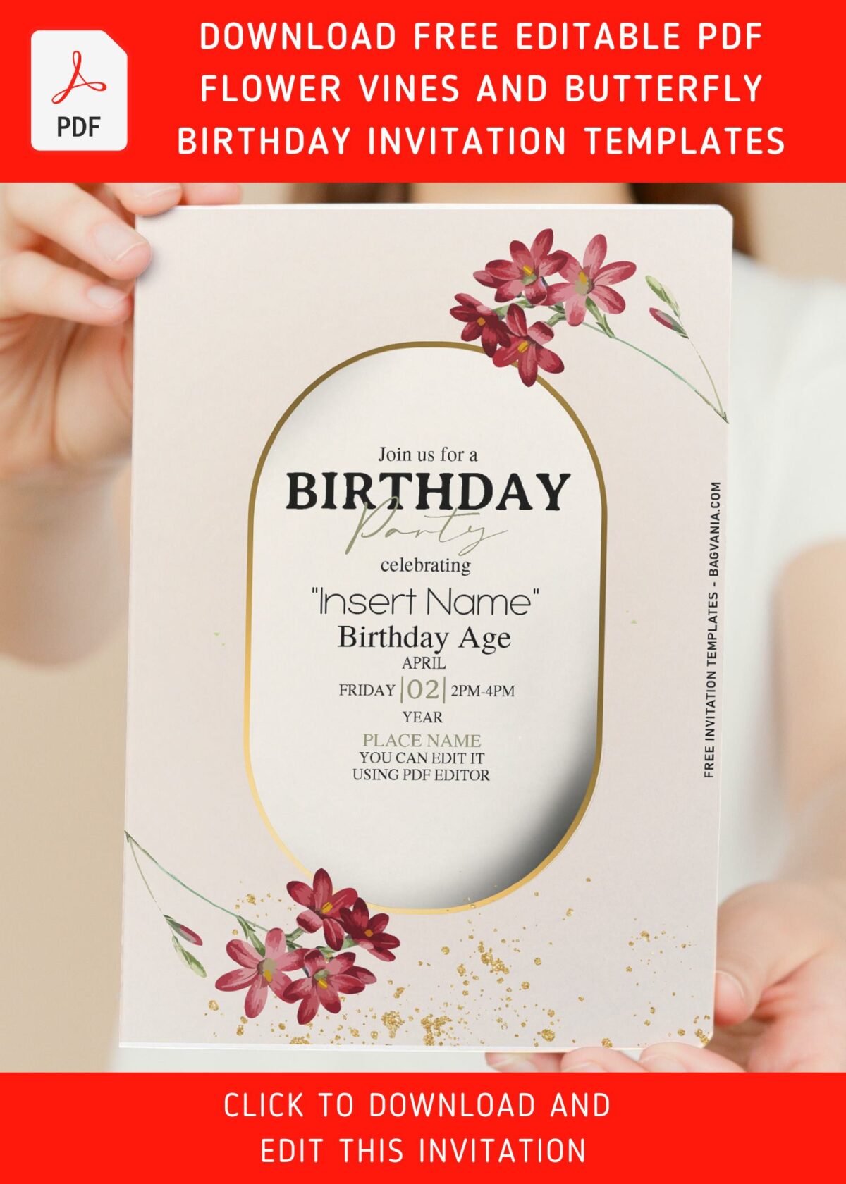 (Free Editable PDF) Butterfly Garden Birthday Invitation Templates with beige background