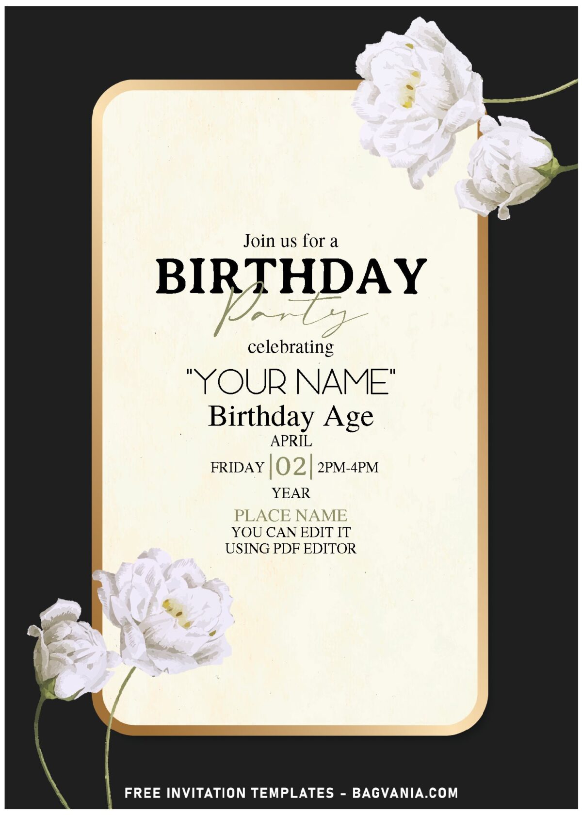 (Free Editable PDF) Stylish & Captivating Moody Floral Birthday Invitation Templates with enchanting white rose
