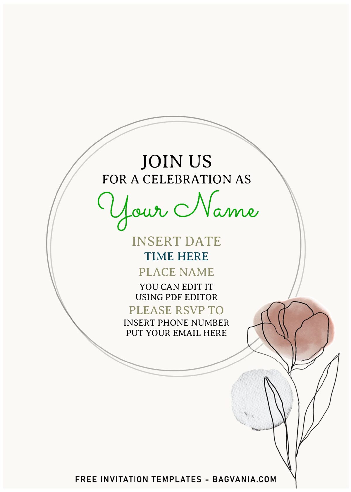 (Free Editable PDF) Artsy Floral Lines Birthday Invitation Templates