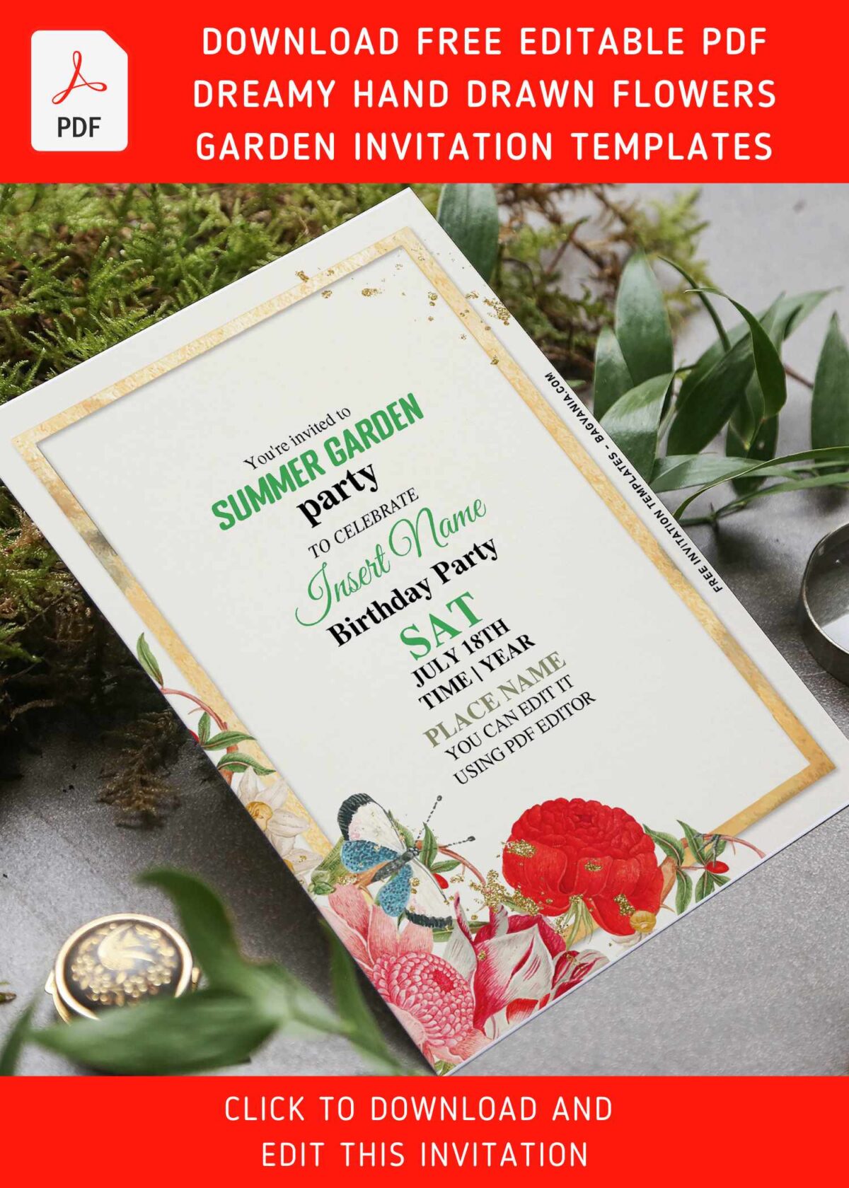(Free Editable PDF) Dreamy Hand Drawn Flowers Garden Party Invitation Templates with rustic watercolor flowers