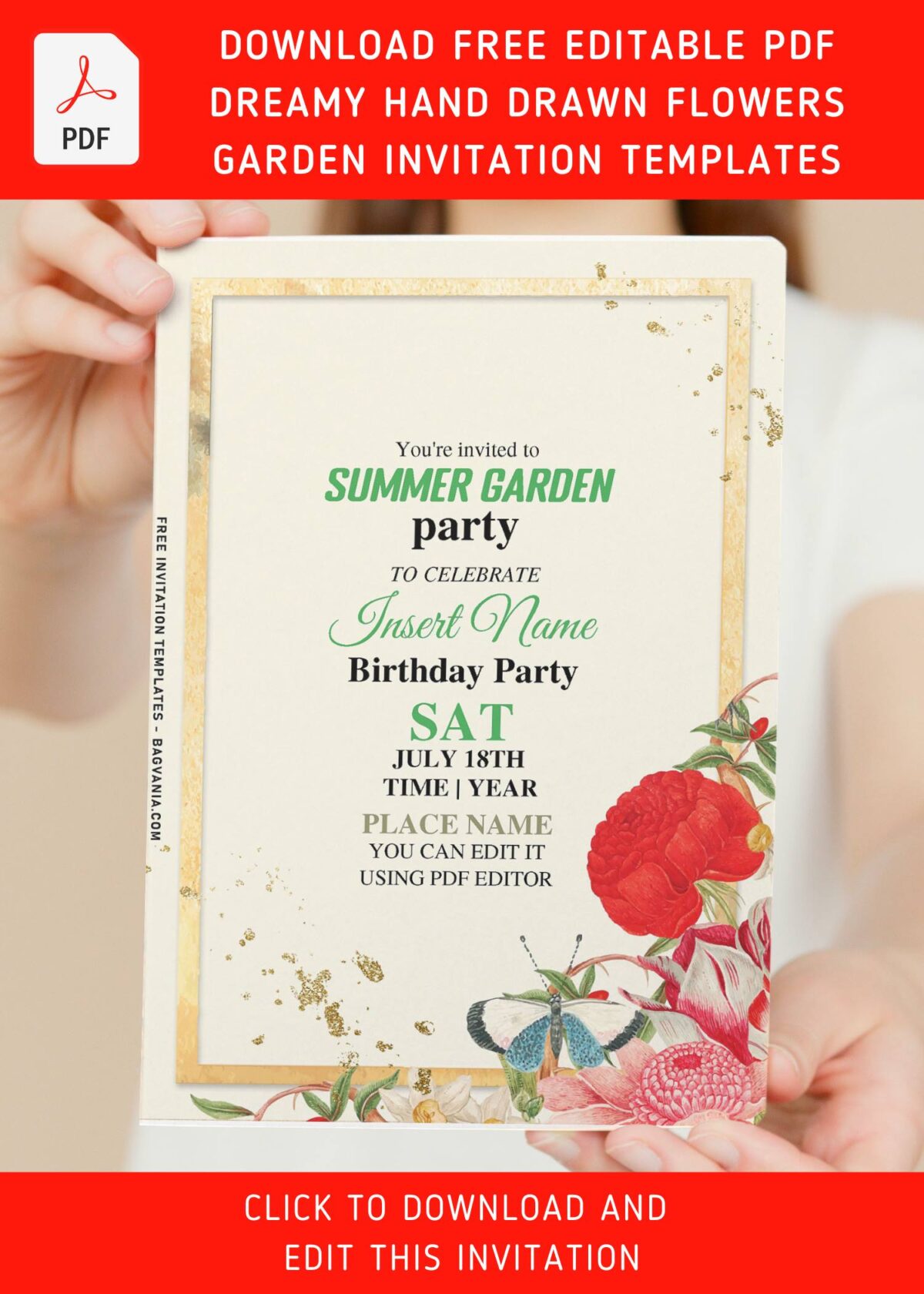 (Free Editable PDF) Dreamy Hand Drawn Flowers Garden Party Invitation Templates with editable text