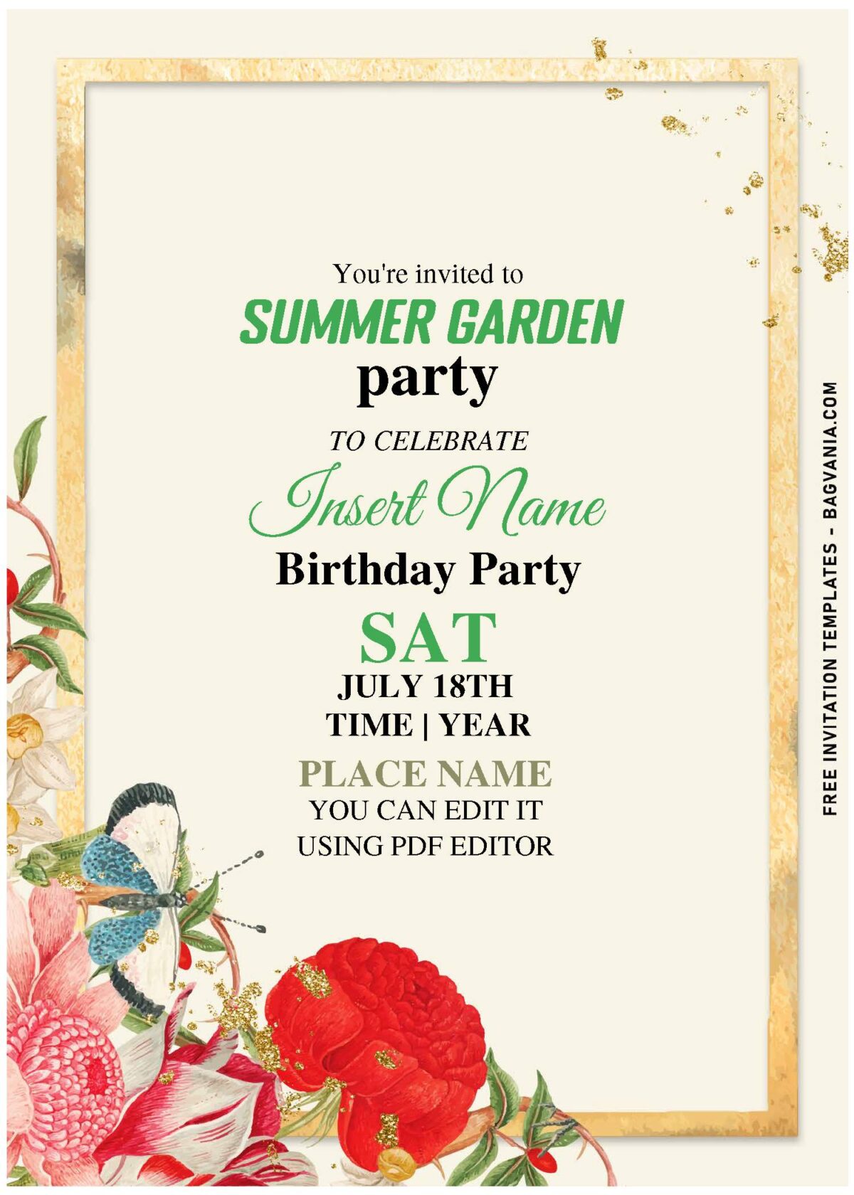 (Free Editable PDF) Dreamy Hand Drawn Flowers Garden Party Invitation Templates with red camellia