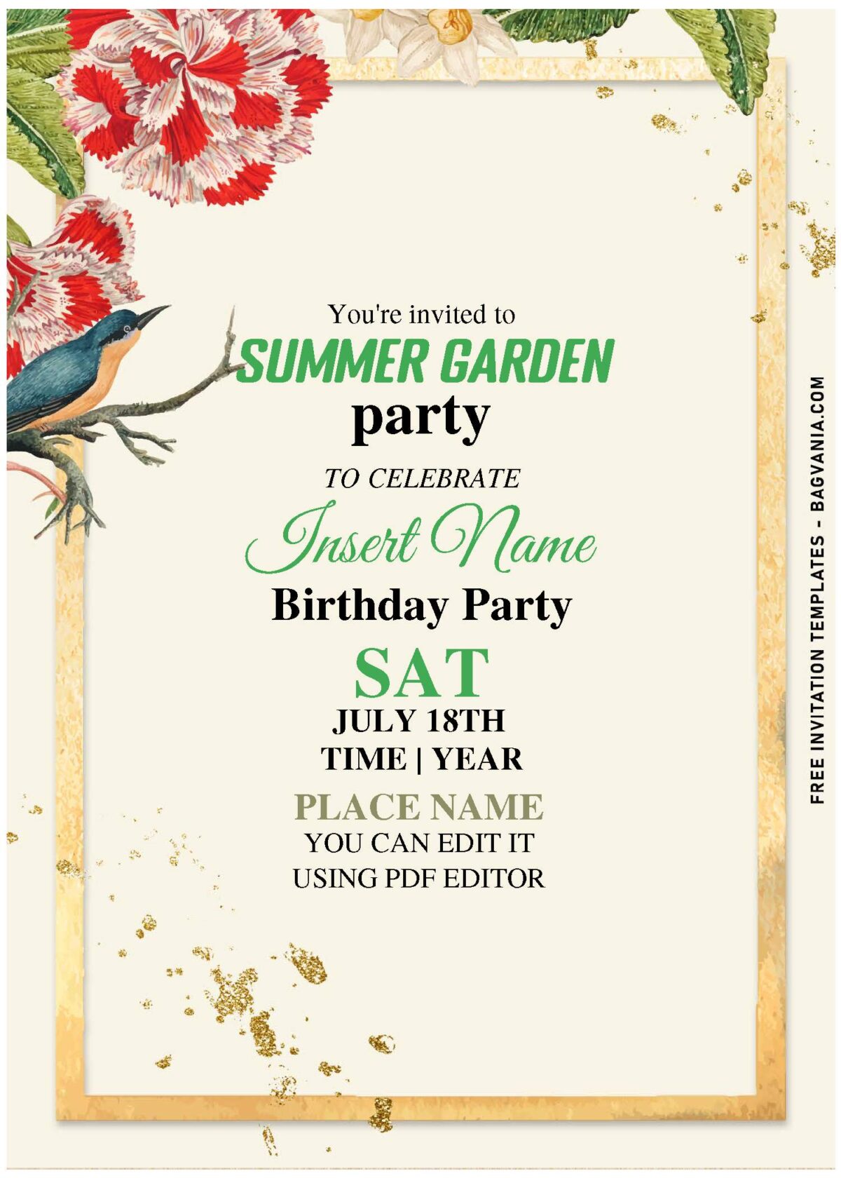 (Free Editable PDF) Dreamy Hand Drawn Flowers Garden Party Invitation Templates with elegant script