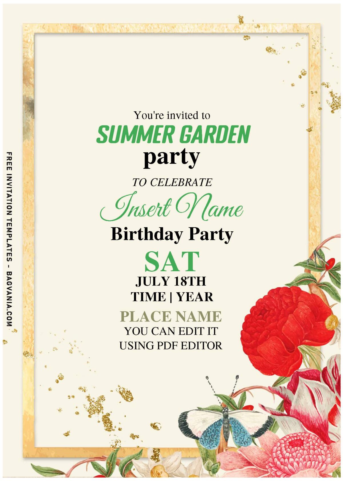 (Free Editable PDF) Dreamy Hand Drawn Flowers Garden Party Invitation Templates with rustic wooden frame