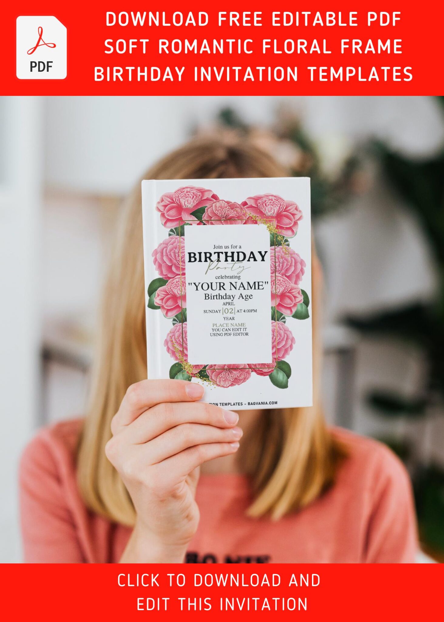 (Free Editable PDF) Soft Romantic Floral Frame Birthday Invitation ...