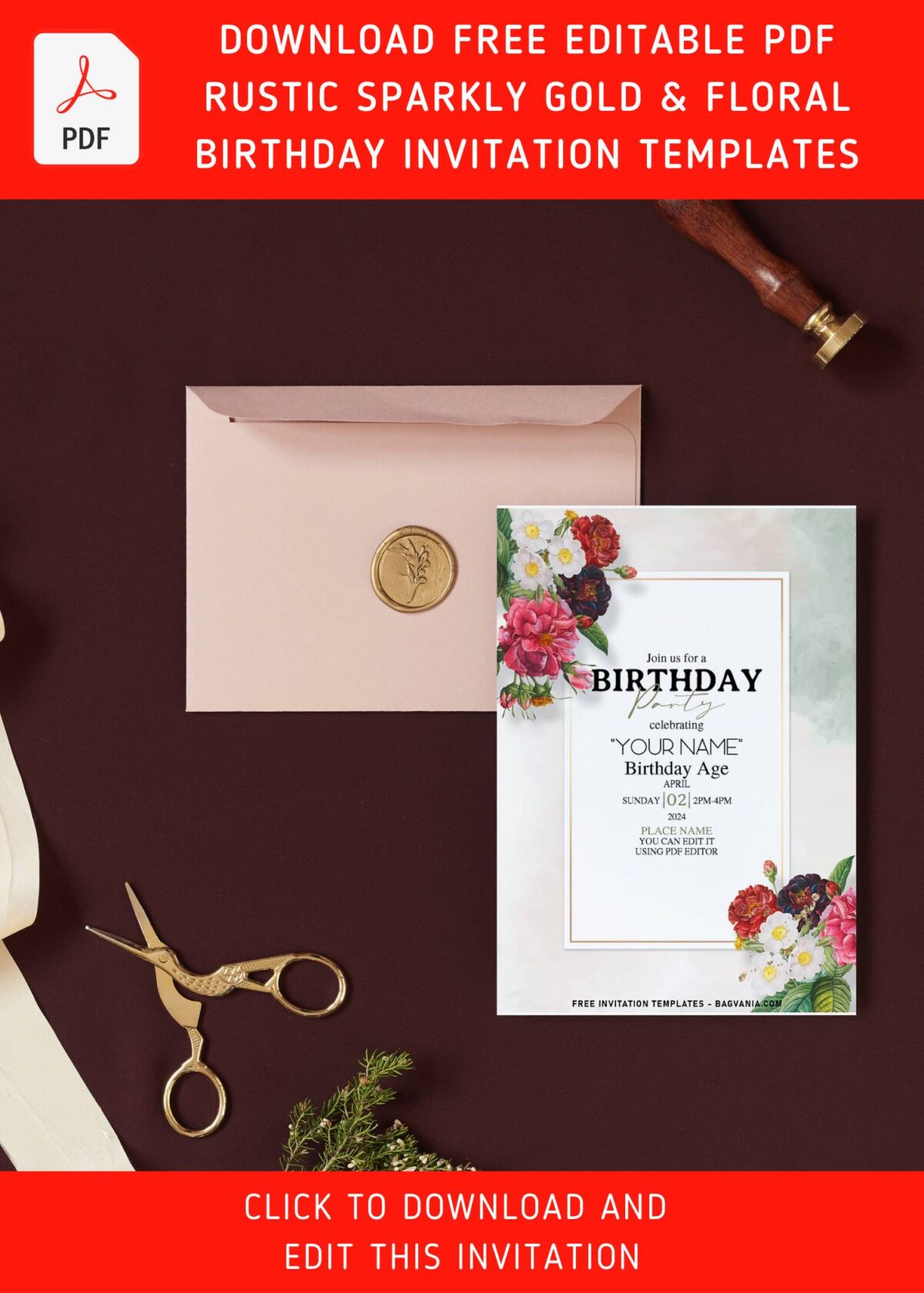 (Free Editable PDF) Dusty Bright And Moody Garden Rose Birthday Invitation Templates with moody floral decorations