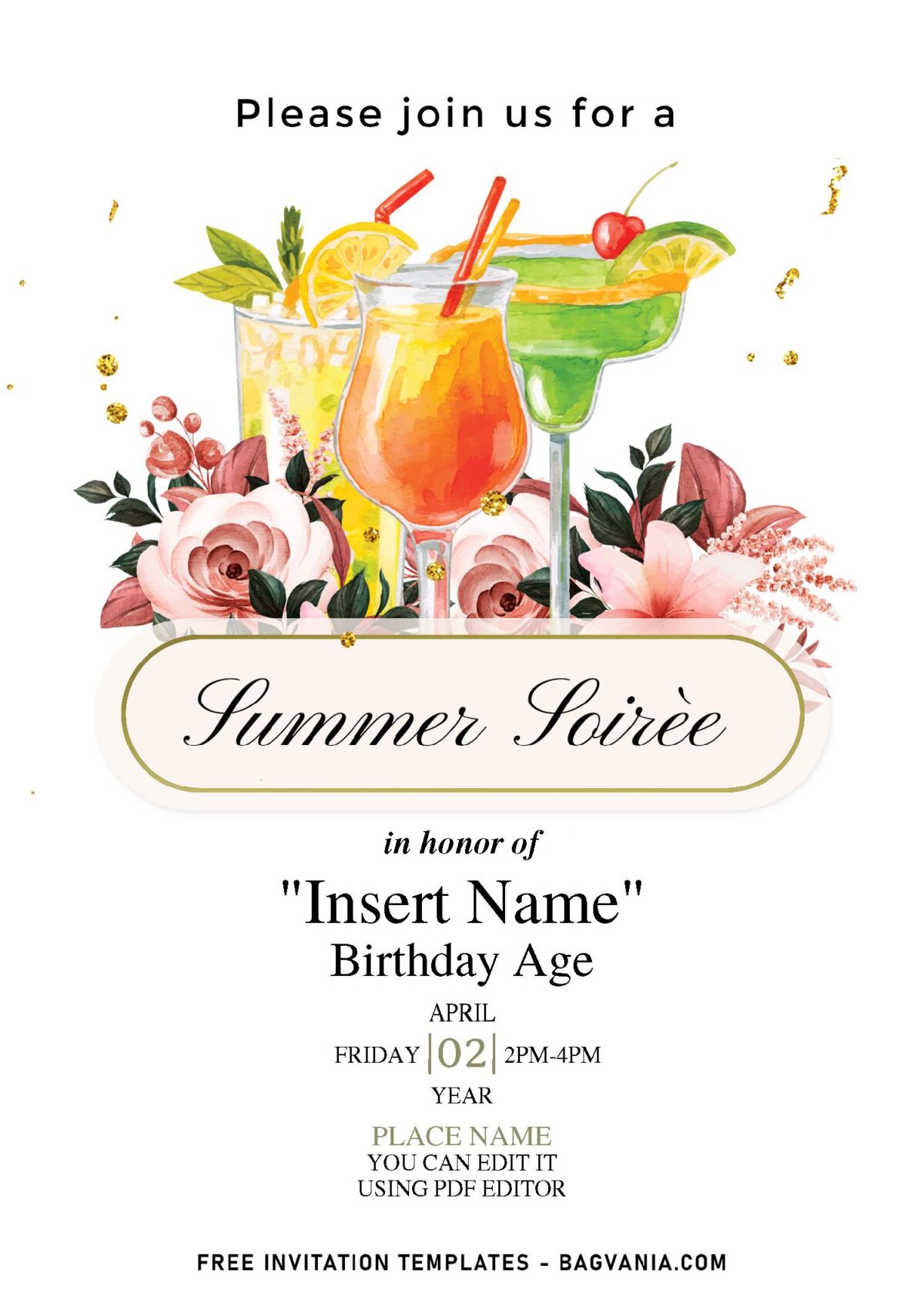(Free Editable PDF) Fun Summer Soiree Invitation Templates That You Don't Want To Miss with watercolor floral decorations