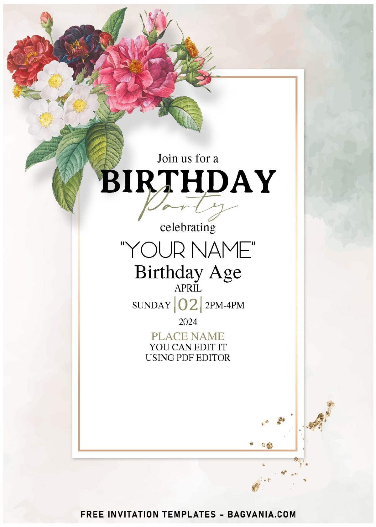 (Free Editable PDF) Dusty Bright And Moody Garden Rose Birthday Invitation Templates with white rose