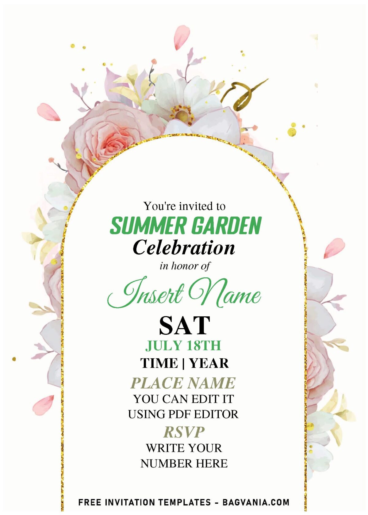 (Free Editable PDF) Shiny Floral Frame Peony And Rose Invitation Templates with pink roses
