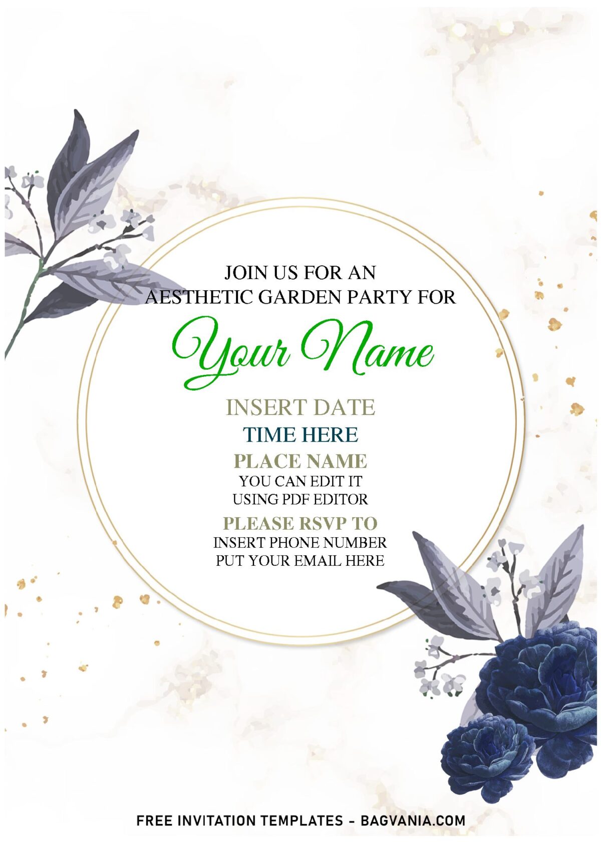 (Free Editable PDF) Dusty Marble Camellia And Miller Birthday Invitation Templates with elegant script