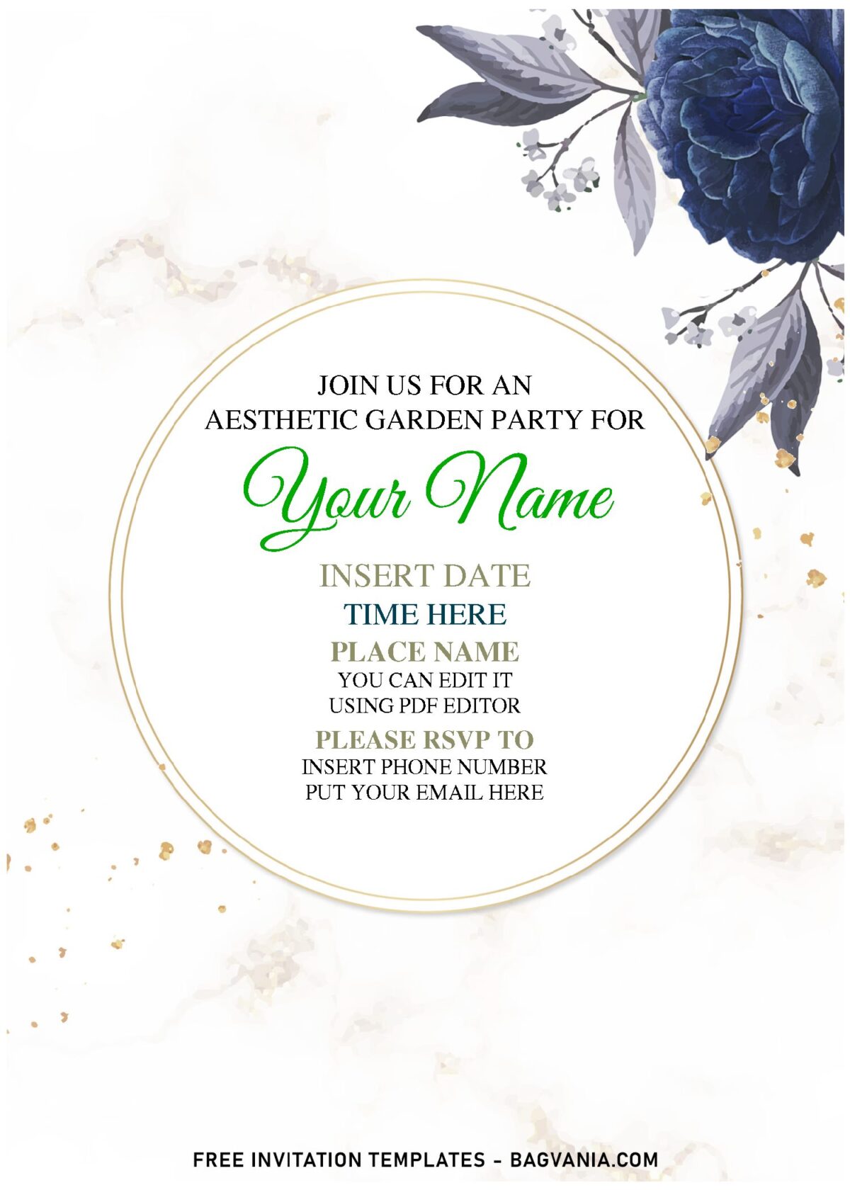 (Free Editable PDF) Dusty Marble Camellia And Miller Birthday Invitation Templates with white marble background