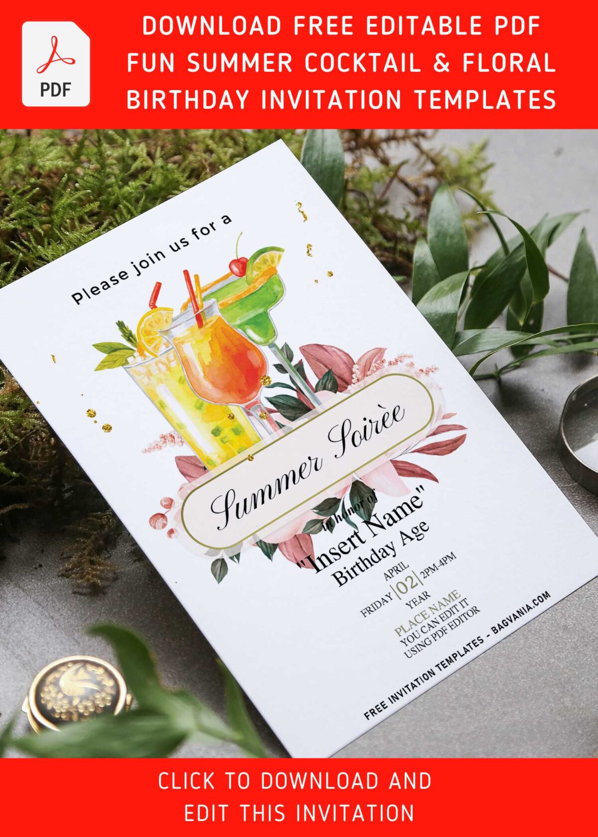 (Free Editable PDF) Fun Summer Soiree Invitation Templates That You Don't Want To Miss with burgundy rose