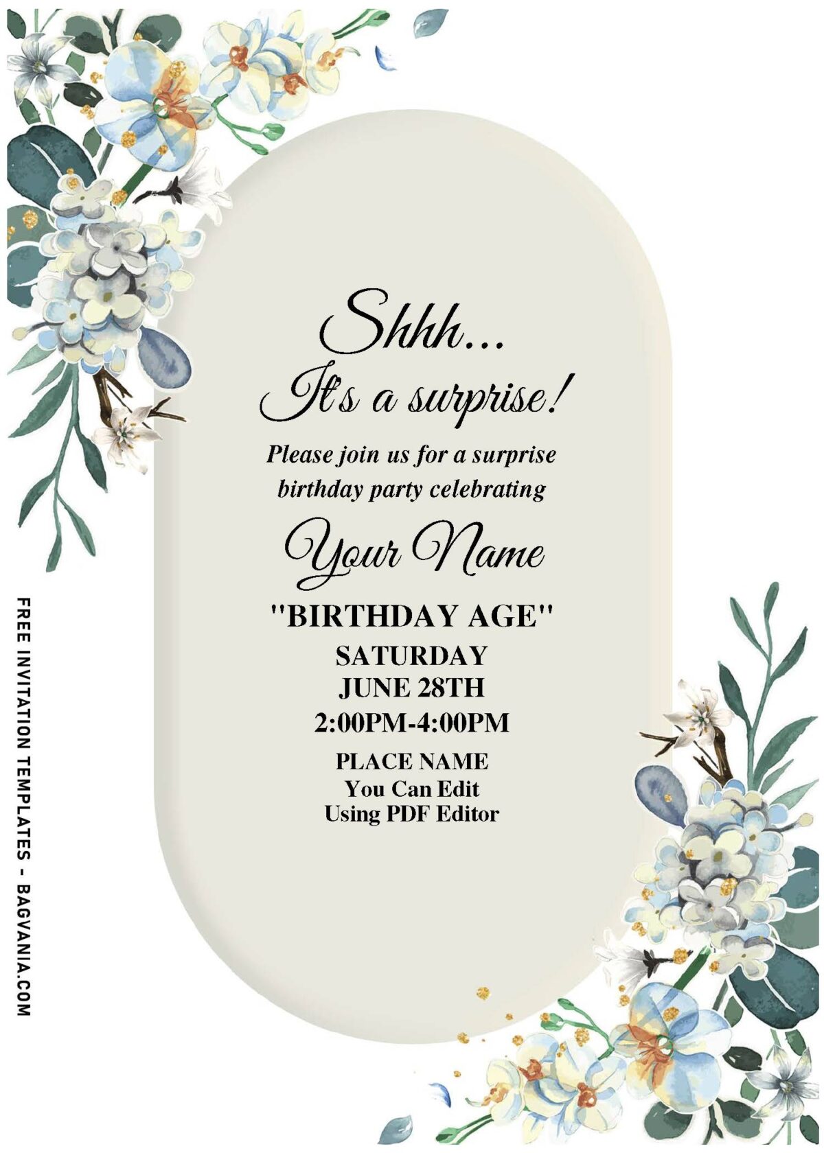 (Free Editable PDF) Cheerful Spring Dogwood And Floral Vines Birthday Invitation Templates with elegant script