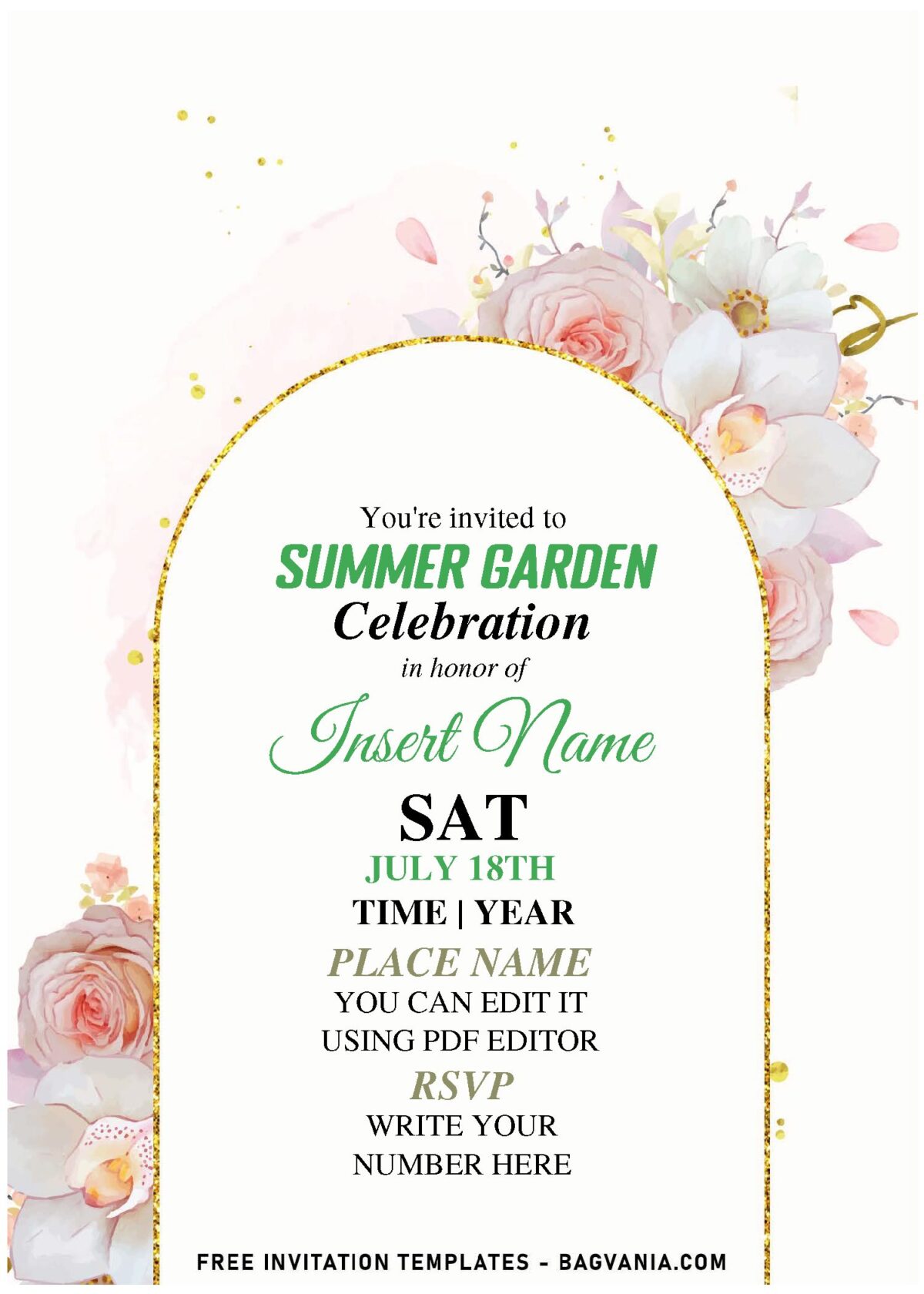 (Free Editable PDF) Shiny Floral Frame Peony And Rose Invitation Templates with elegant script