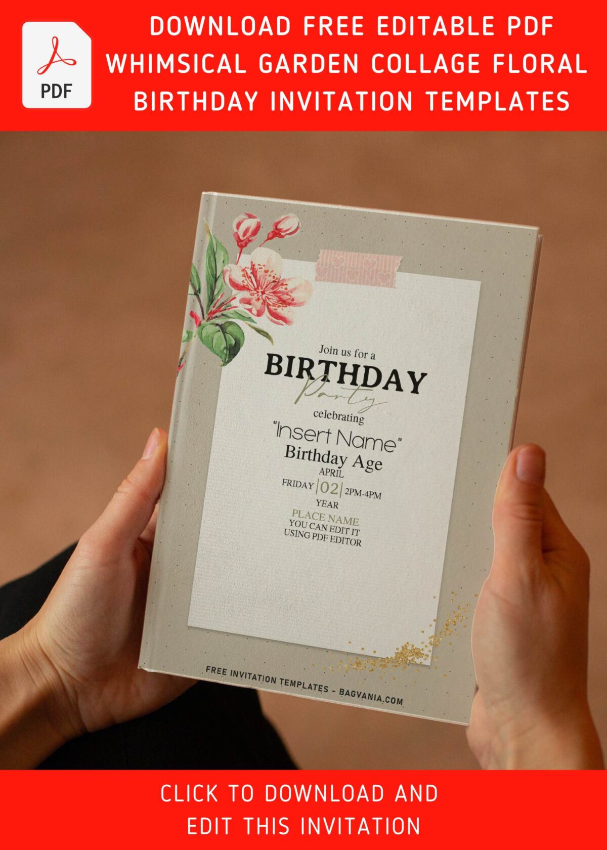 (Free Editable PDF) Dreamy Garden Lily And Tulip Birthday Invitation Templates with cute paper like text box