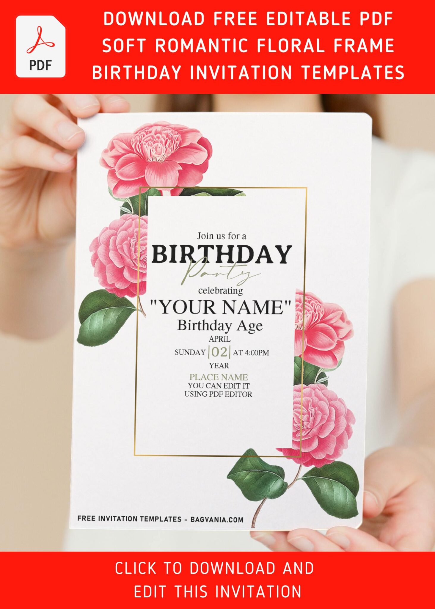 (Free Editable PDF) Soft Romantic Floral Frame Birthday Invitation ...