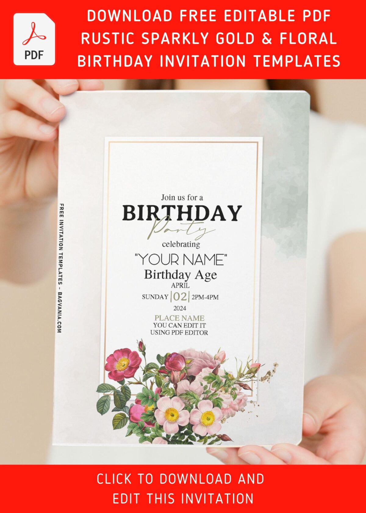 (Free Editable PDF) Dusty Bright And Moody Garden Rose Birthday Invitation Templates with editable text
