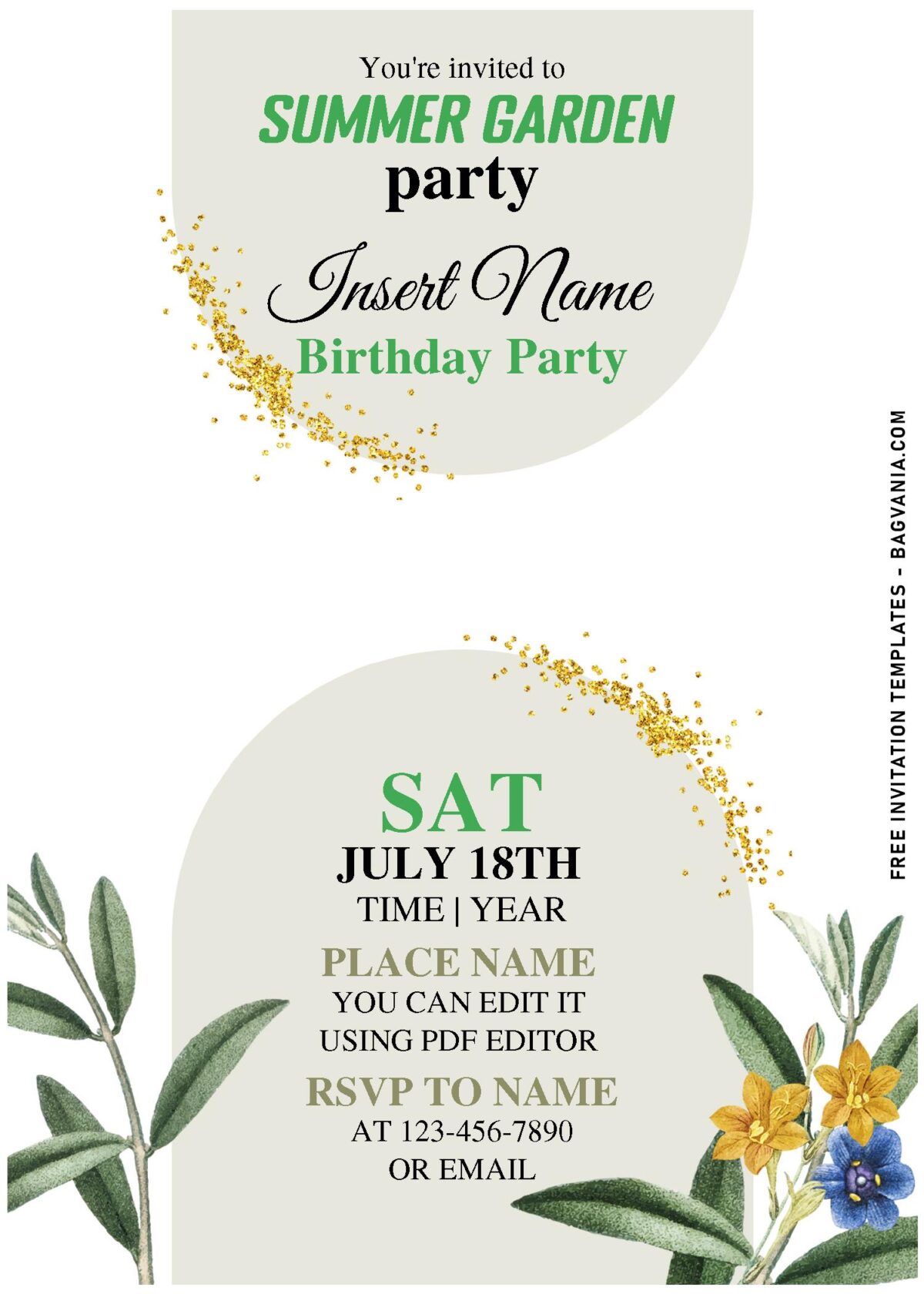 (Free Editable PDF) Lively Garden Soiree Birthday Invitation Templates with elegant script