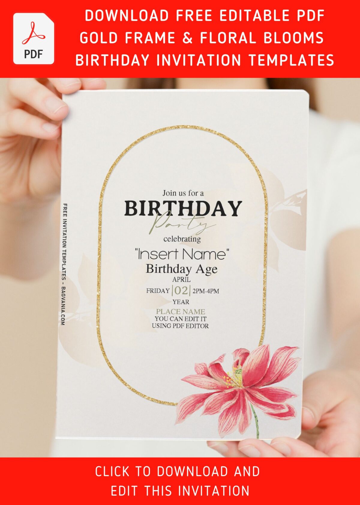 (Free Editable PDF) Gold Frame And Floral Blooms Invitation Templates with editable text